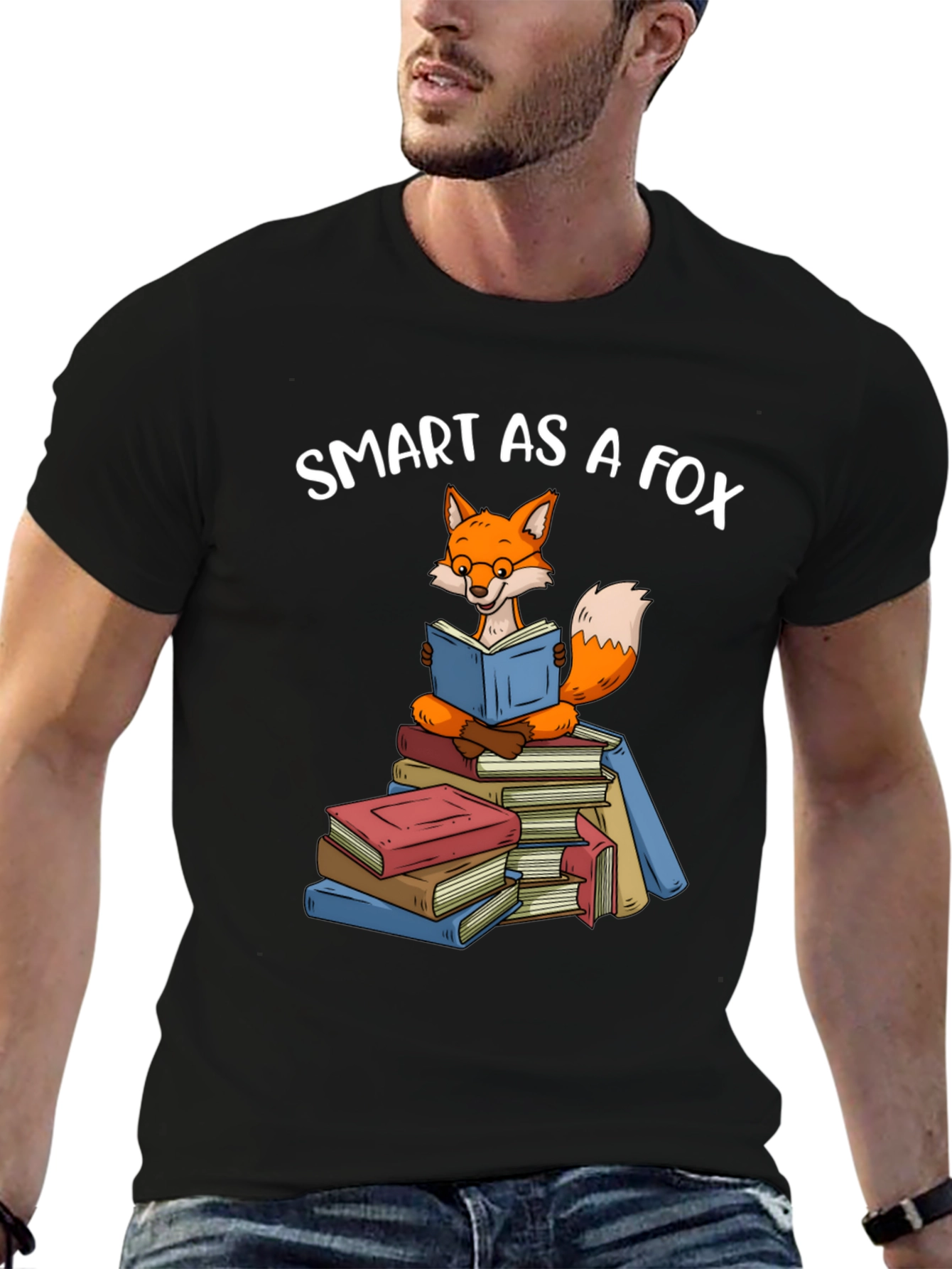 Black Smart Fox Reader T-Shirt - Book Lover Apparel view 6