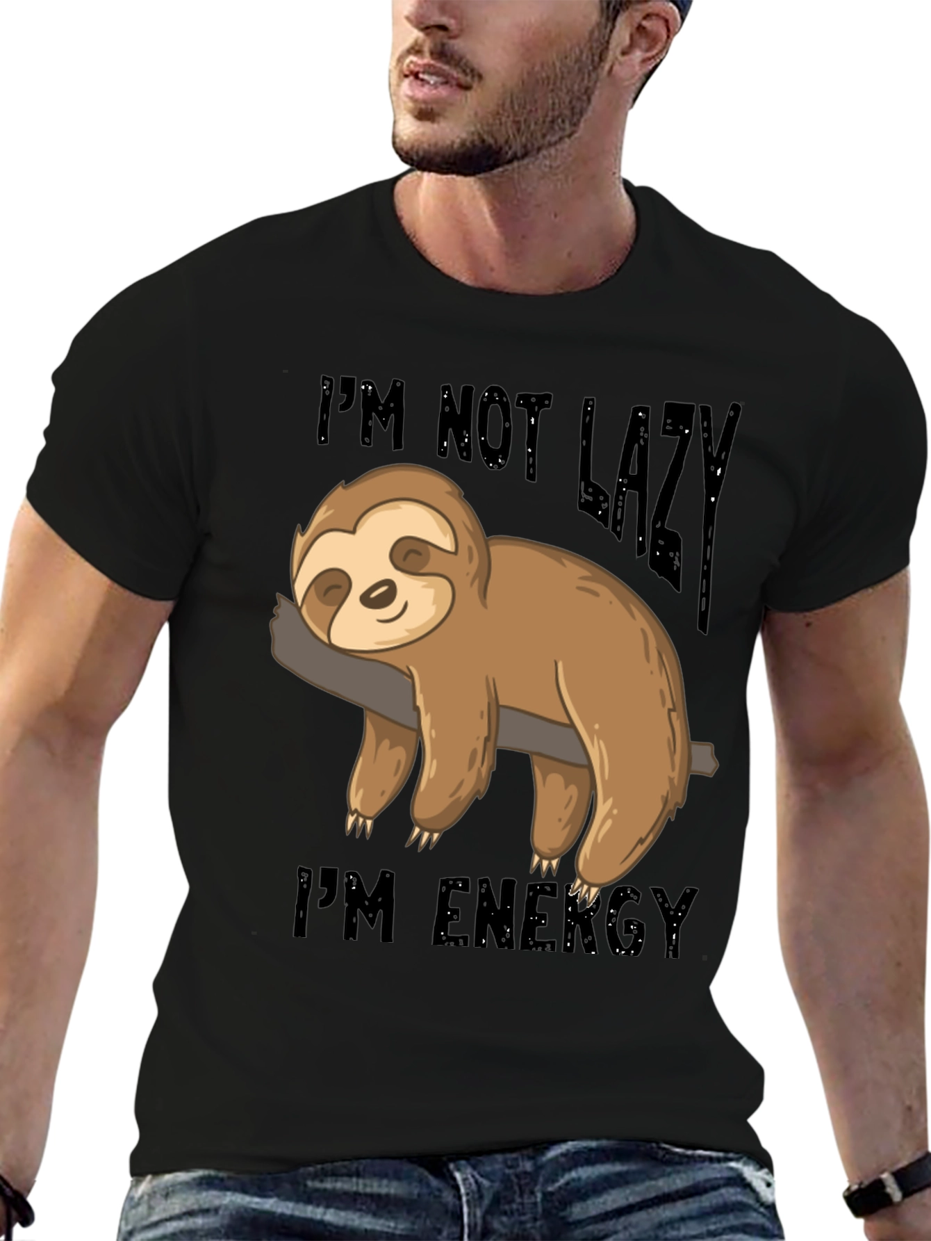 Black Lazy Sloth Energy T-Shirt - Comfortable Cotton Blend Tee view 6