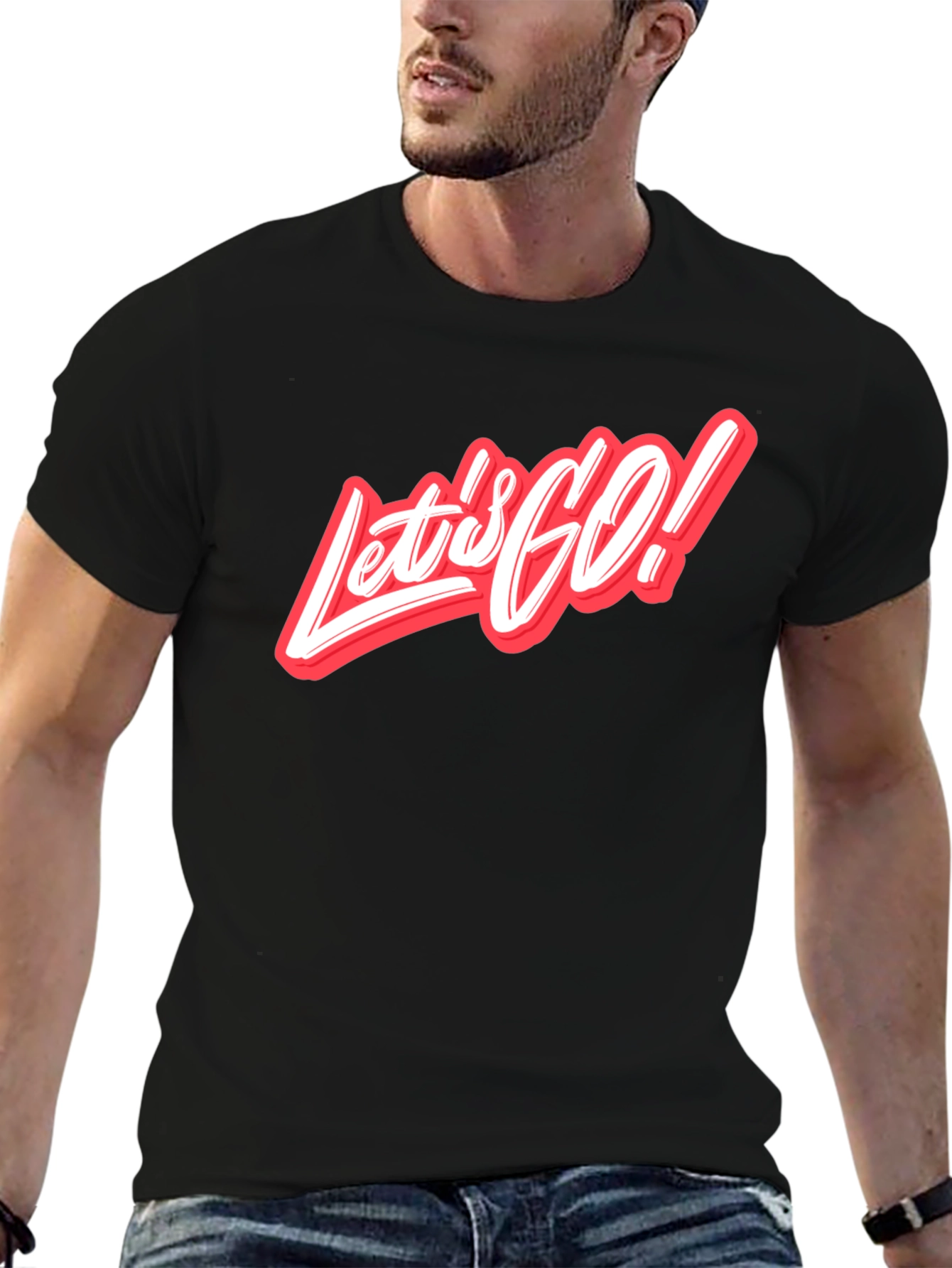 Black Let's Go Graphic Tee - Stylish Crew Neck T-Shirt view 6