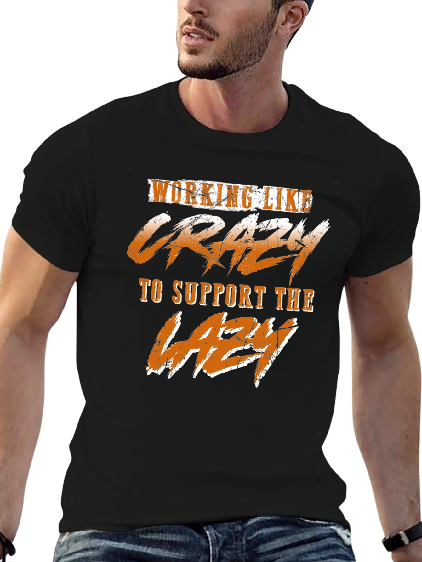 Black Working Like Crazy T-Shirt - Funny Graphic Tee view 6