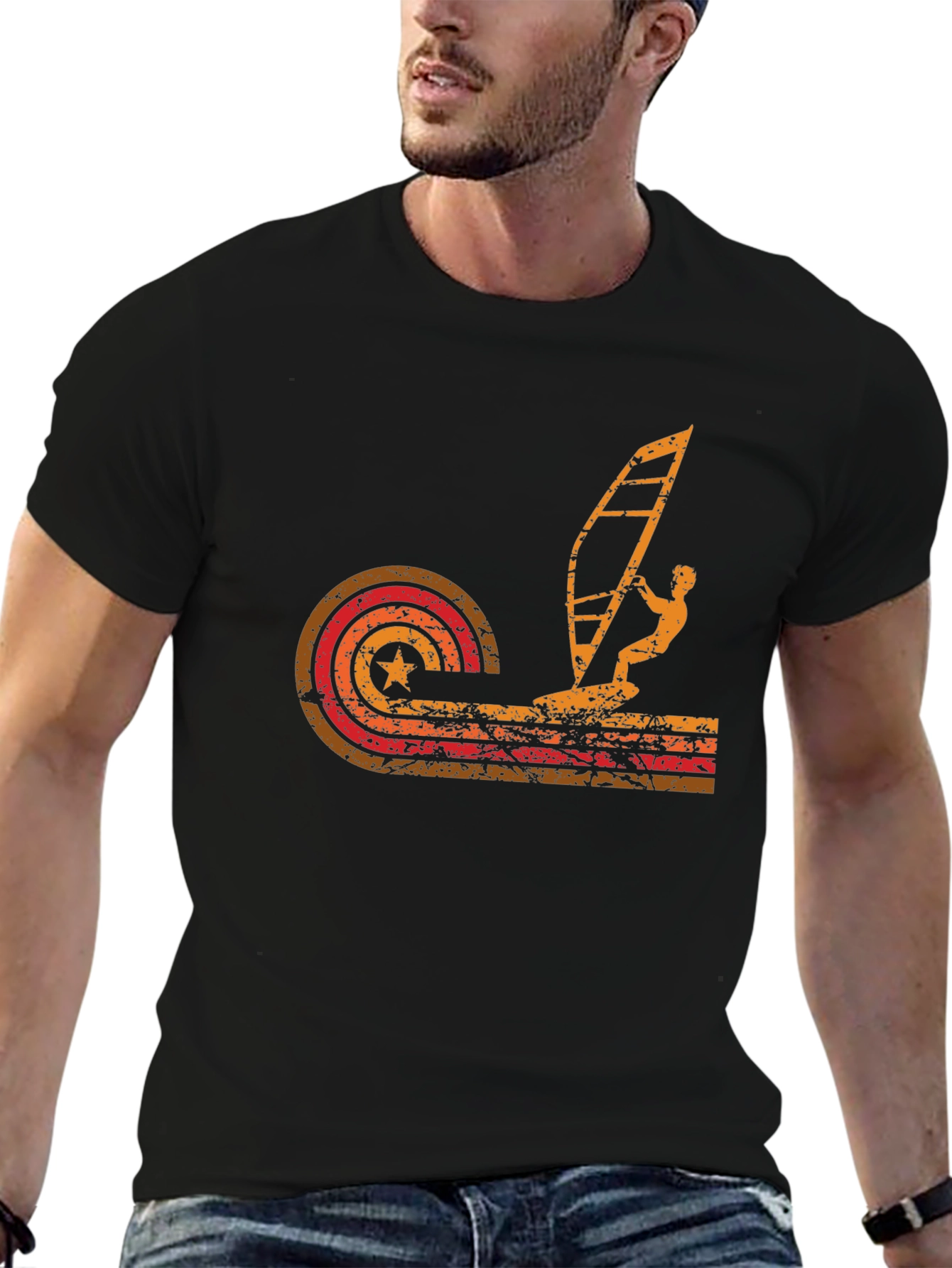 Black Retro Windsurfing T-Shirt - Black view 6