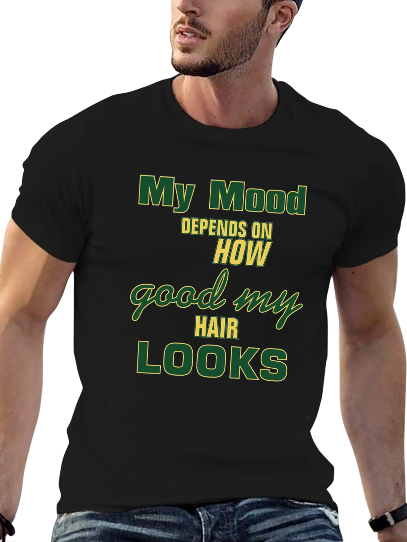 Black My Mood Depends T-Shirt - Funny Hair Style Tee view 6
