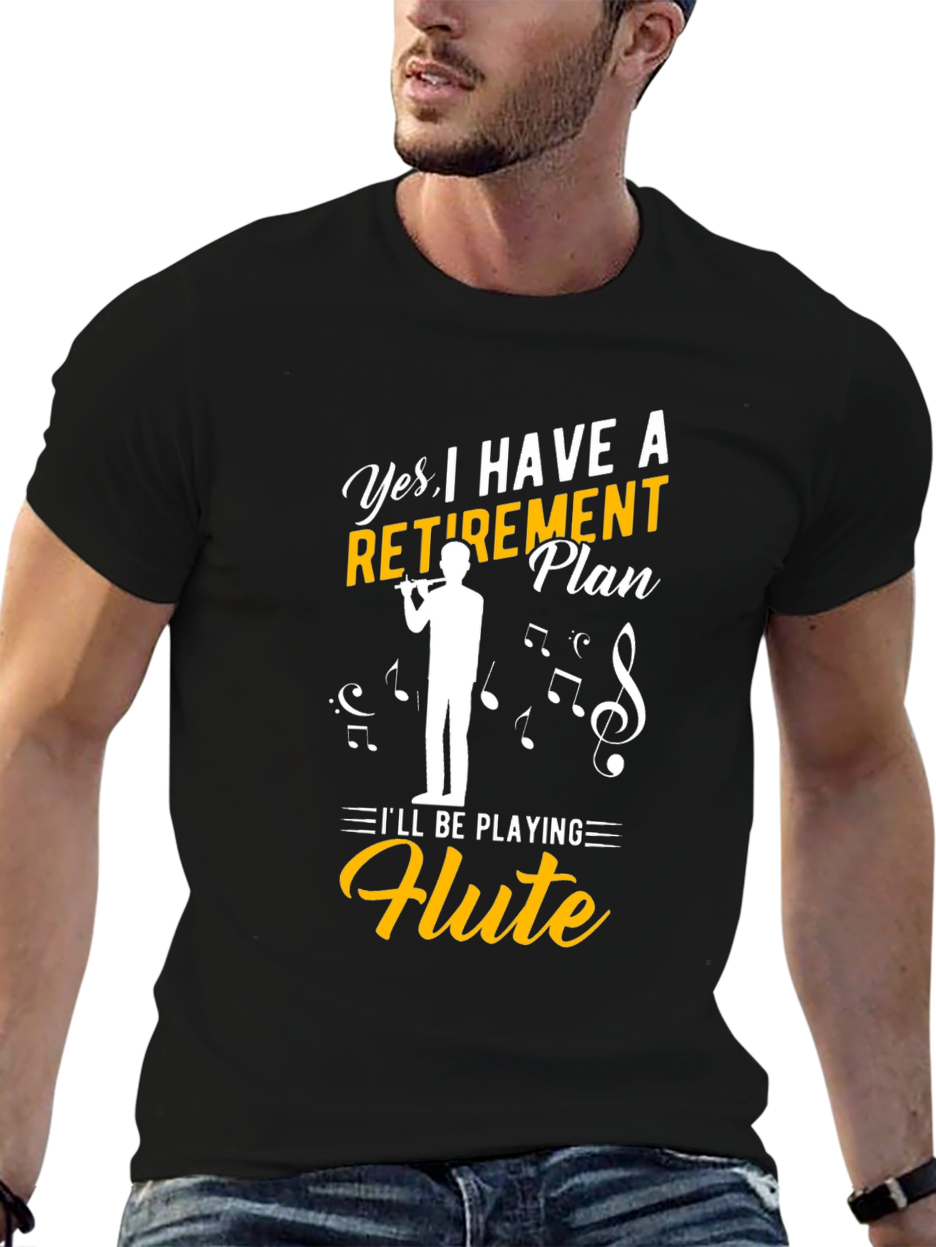 Black Retirement Plan Flute Player T-Shirt view 6