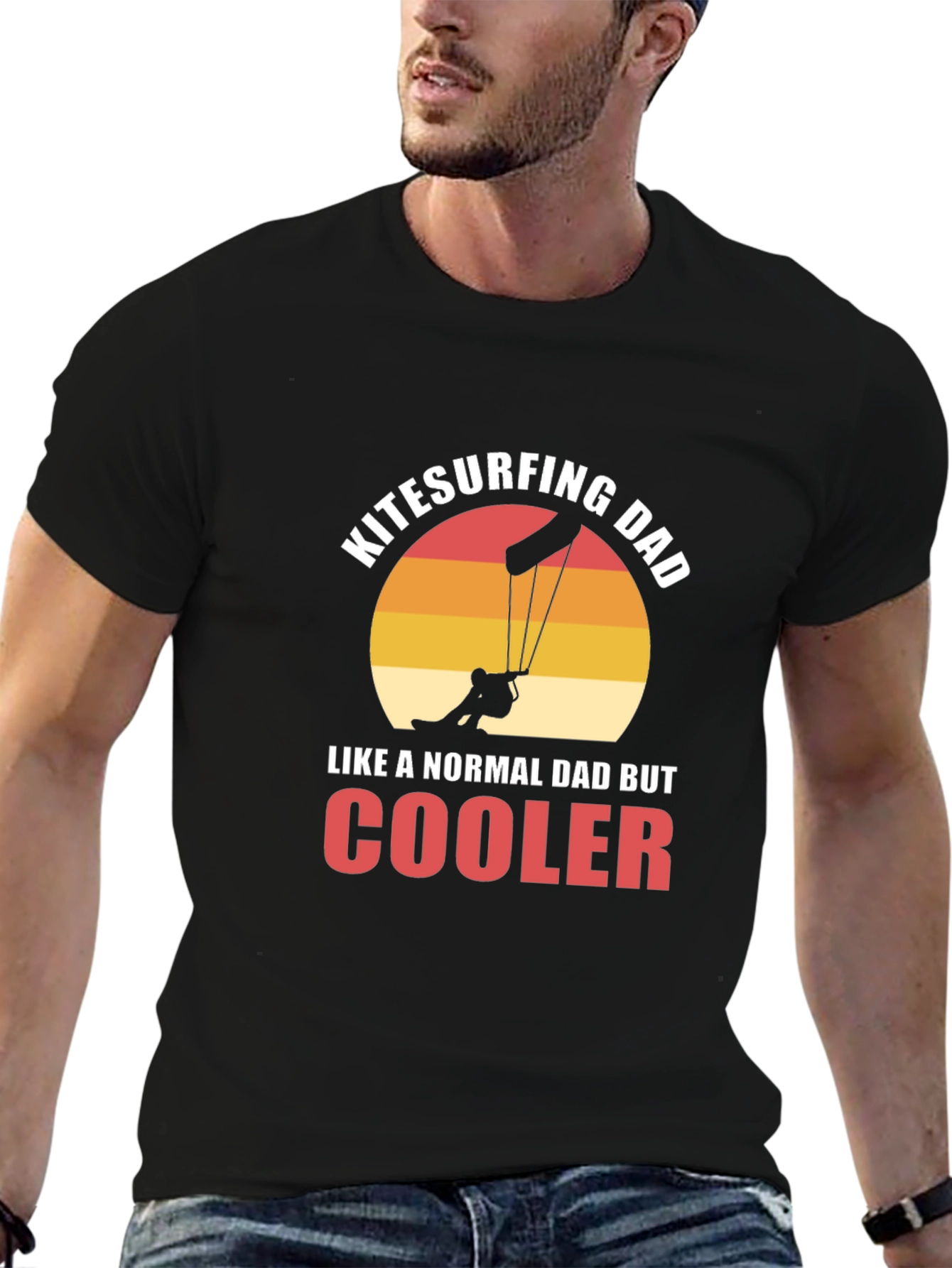 Black Kitesurfing Dad Graphic T-Shirt - Cool Father's Day Tee view 6