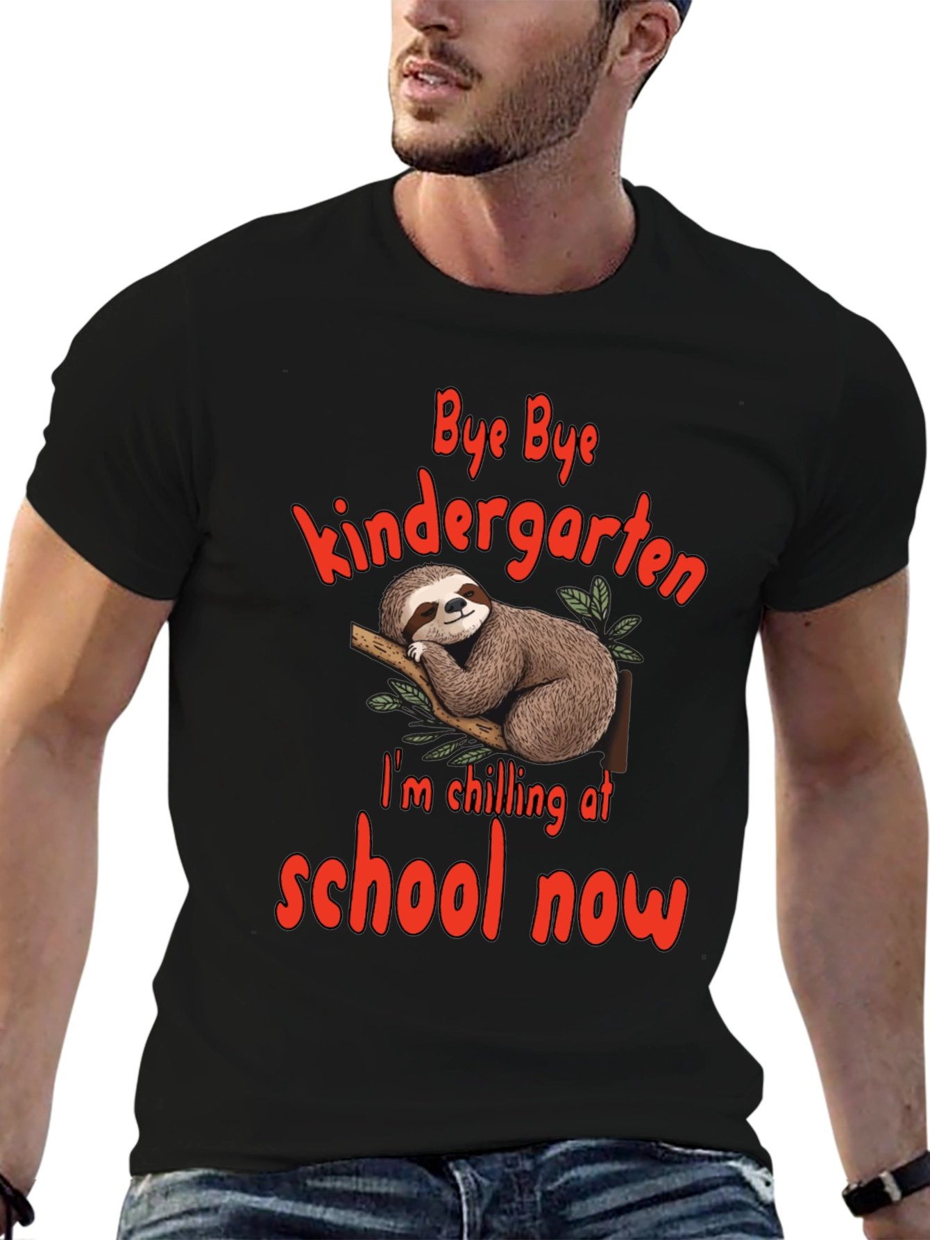 Black Bye Bye Kindergarten Sloth T-Shirt view 6