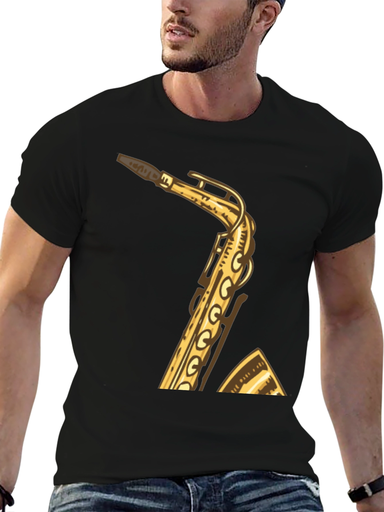 Black Saxophone Graphic Tee - Musician Style Shirt view 6