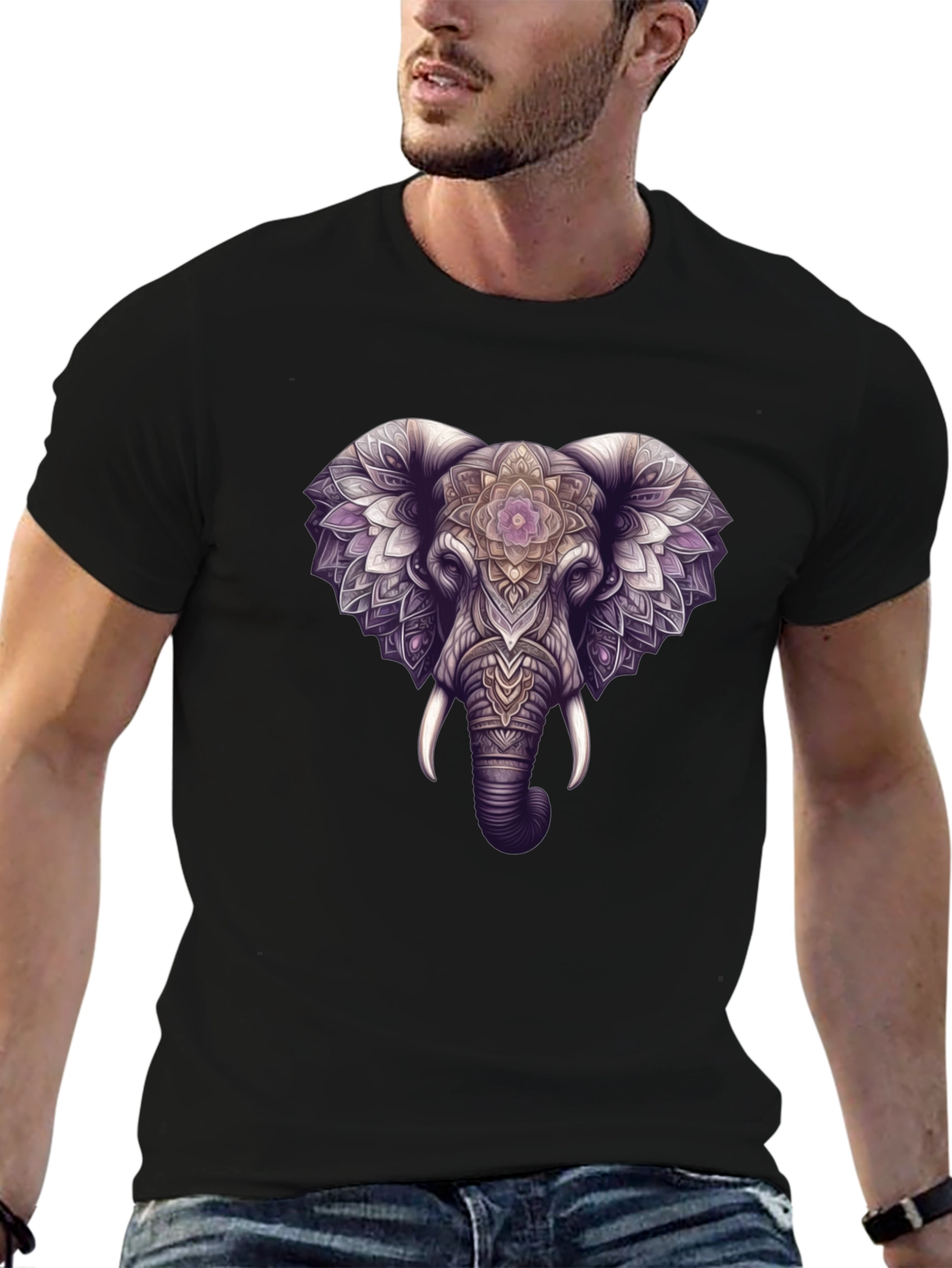 Black Elephant Mandala Graphic Black Tee view 6