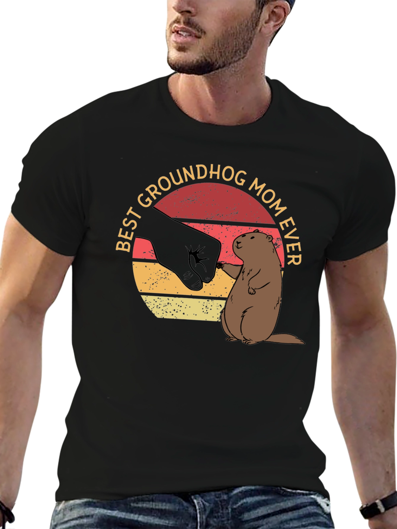 Black Best Groundhog Mom Ever T-Shirt view 6