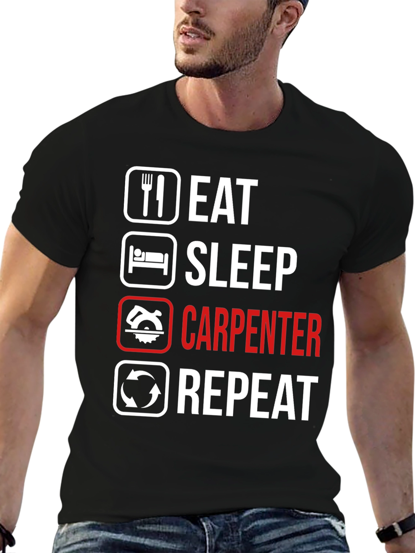 Black Eat Sleep Carpenter Repeat Graphic Tee view 6