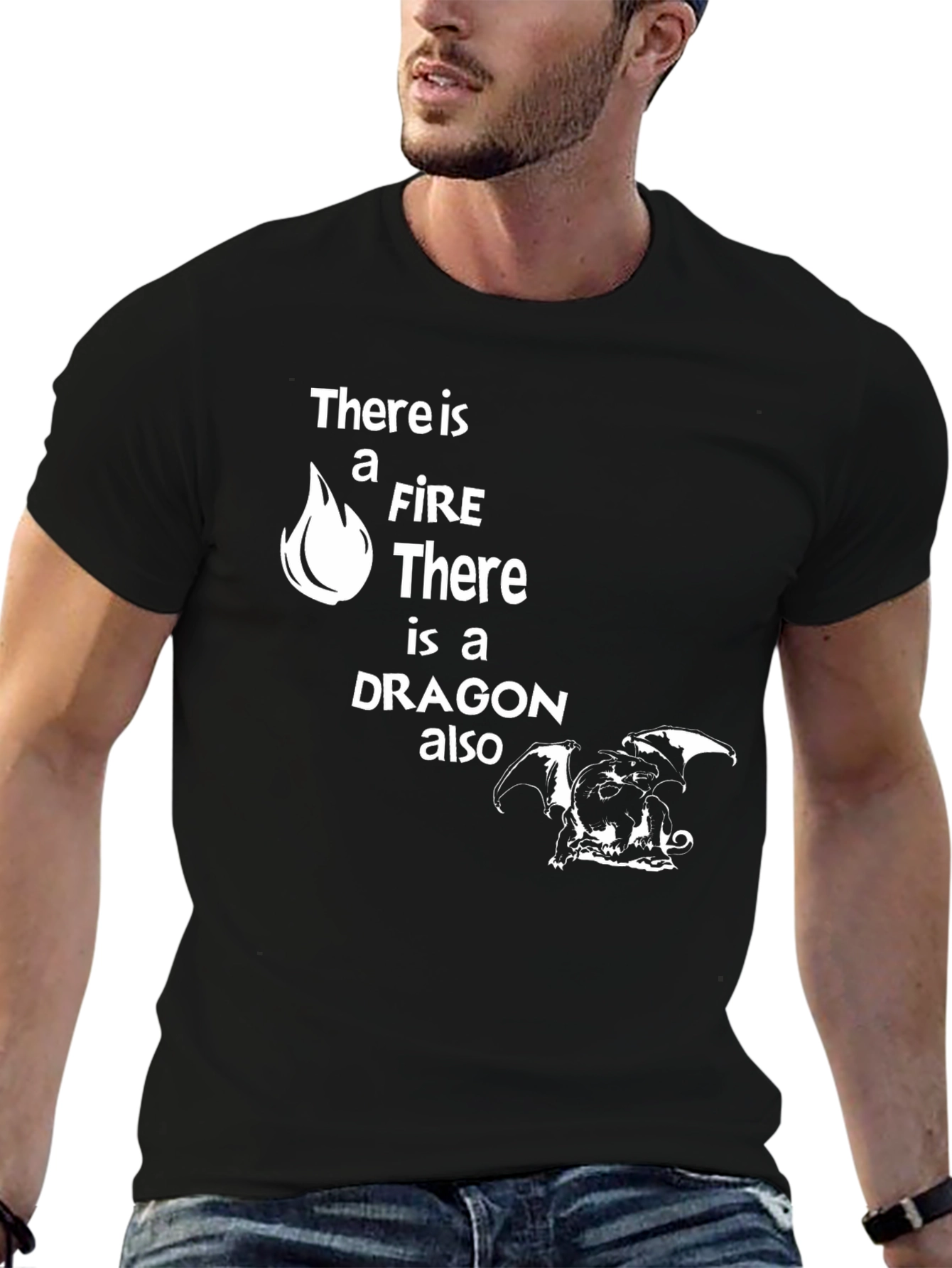 Black There is a Fire Dragon T-Shirt view 6