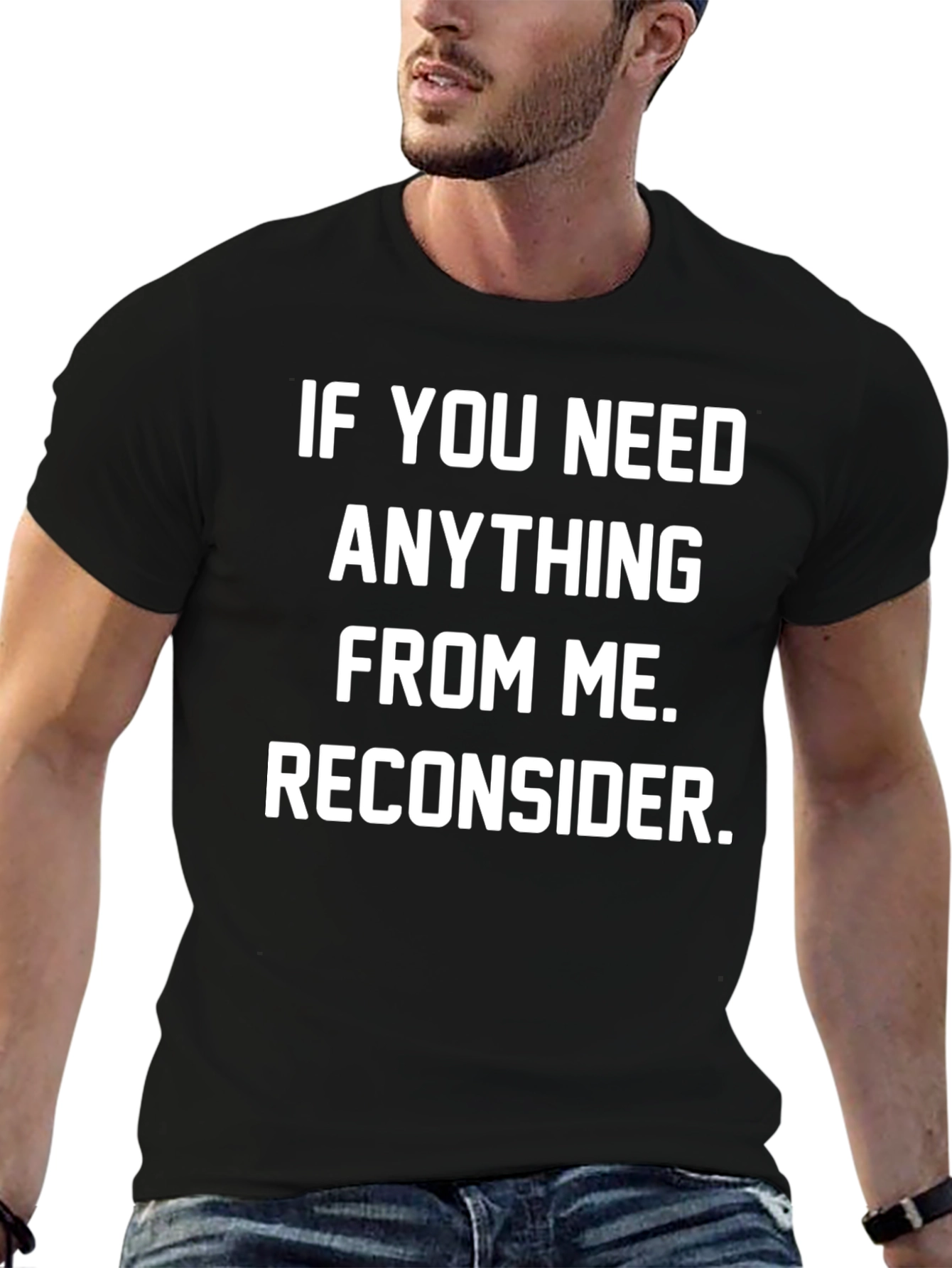 Black Reconsider Funny Graphic T-Shirt view 6
