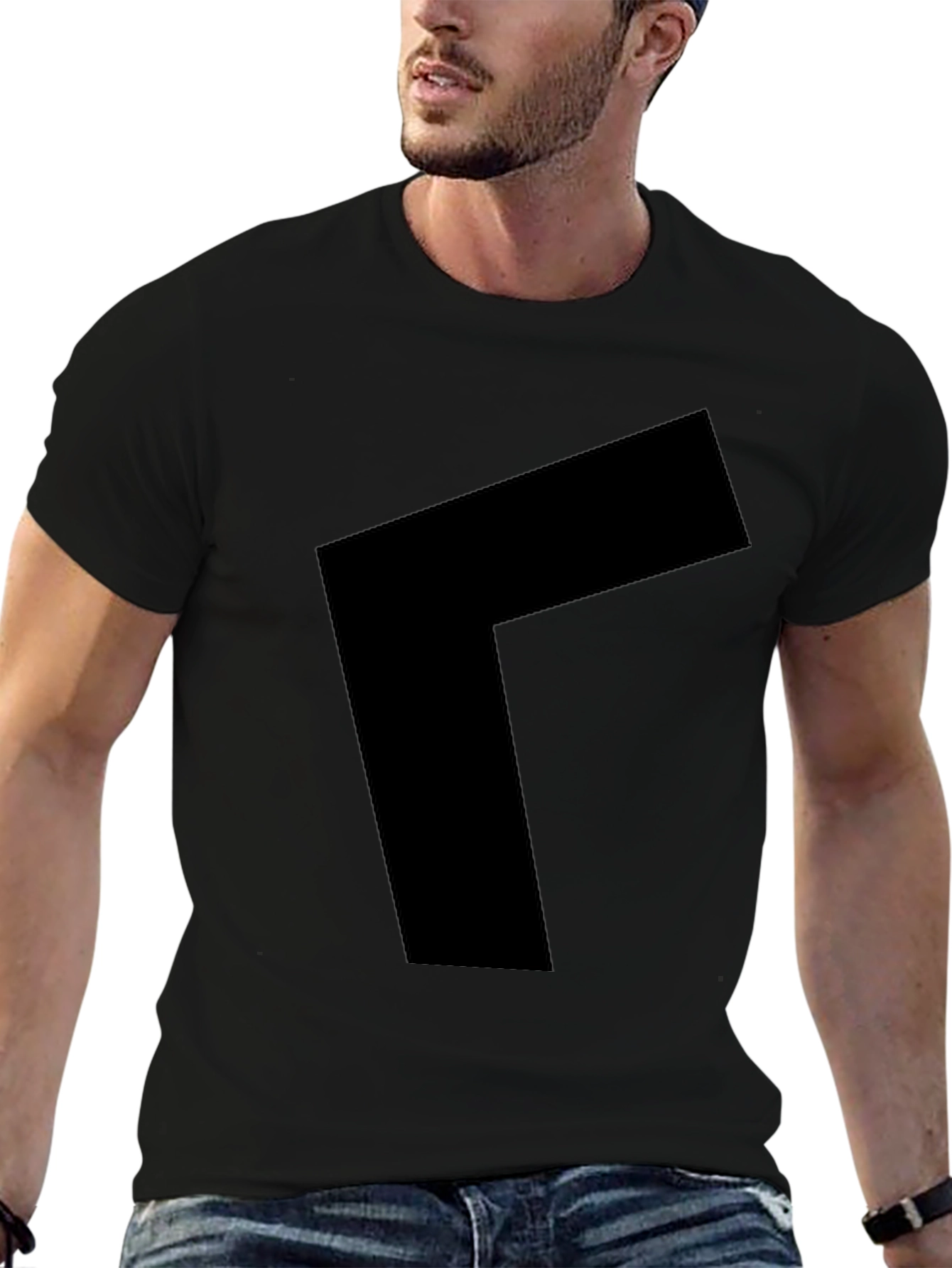 Black Modern Geometric Black Graphic Tee view 6