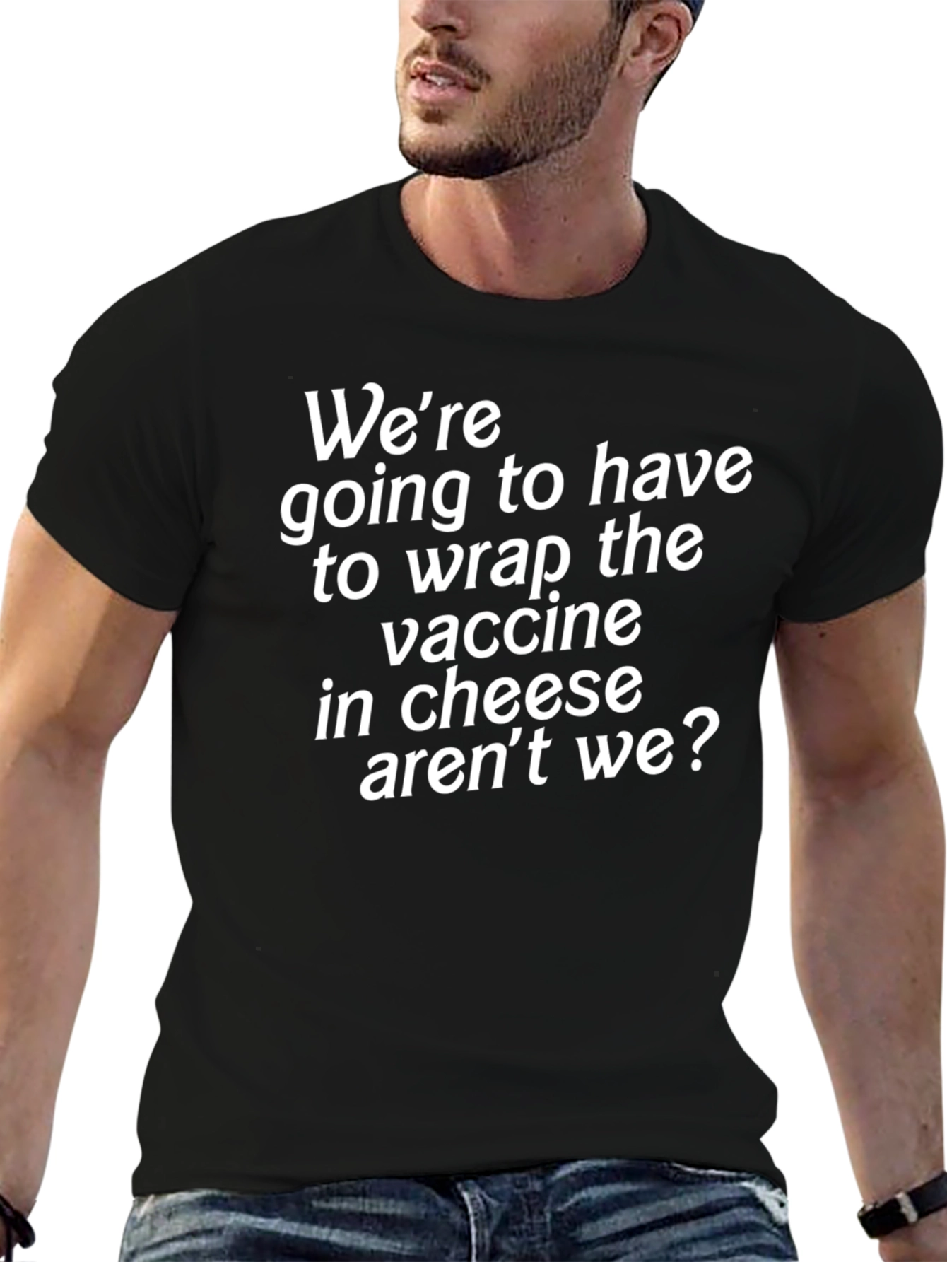Black Funny Vaccine Cheese Graphic Tee view 6