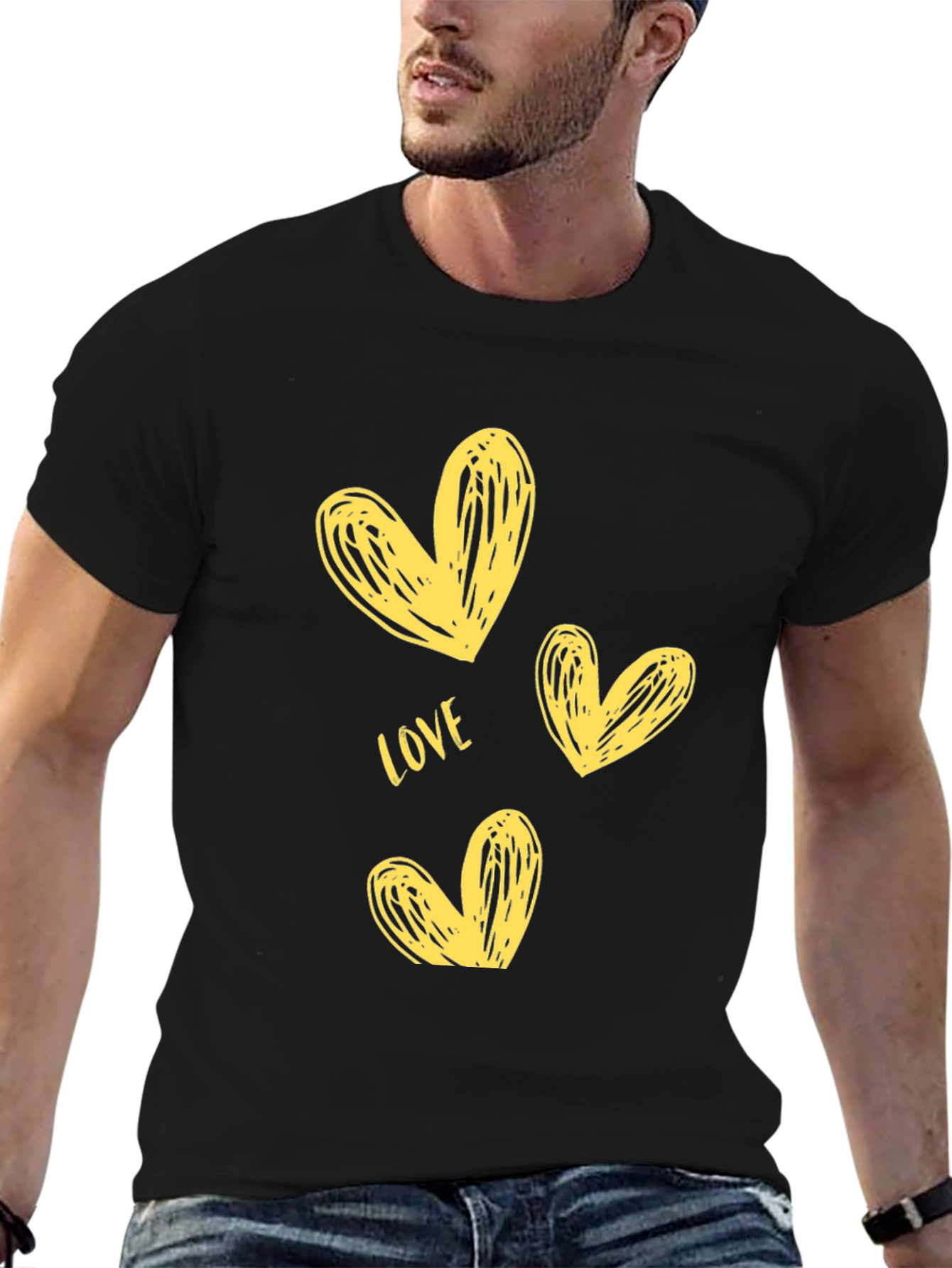 Black Love Heart Print Crew Neck T-Shirt - Black view 6