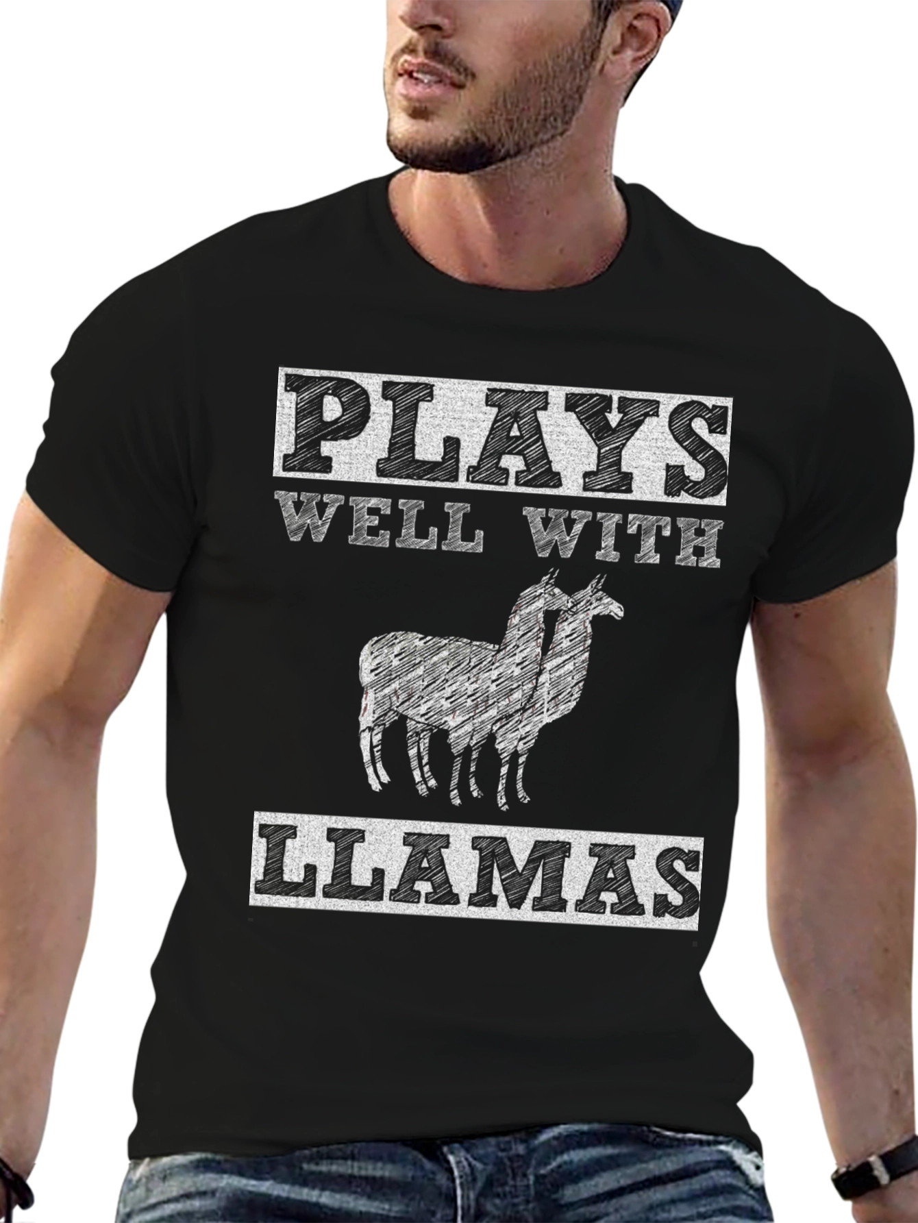 Black Plays Well with Llamas Graphic Tee view 6