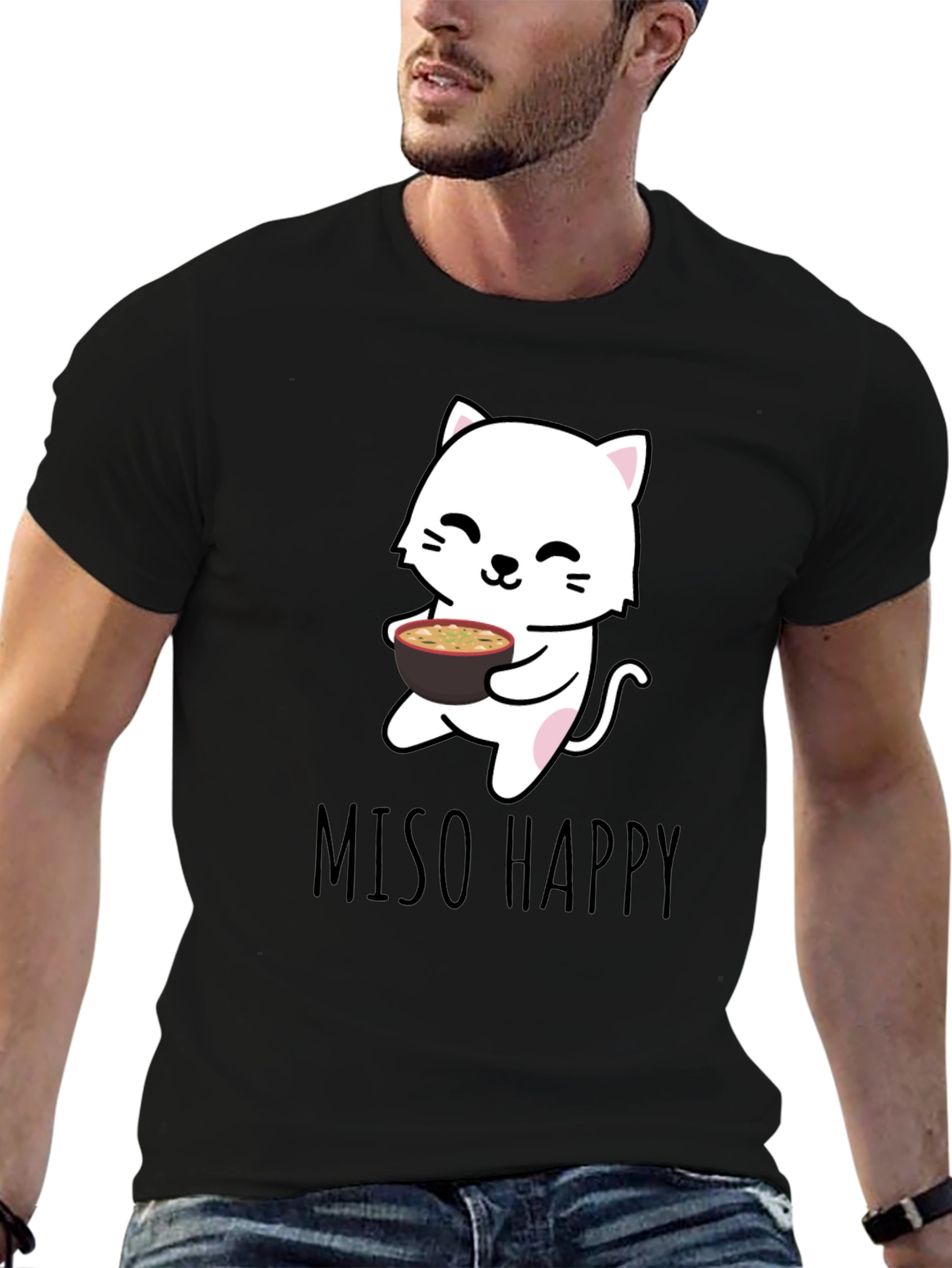 Black Miso Happy Cat T-Shirt - Black view 6