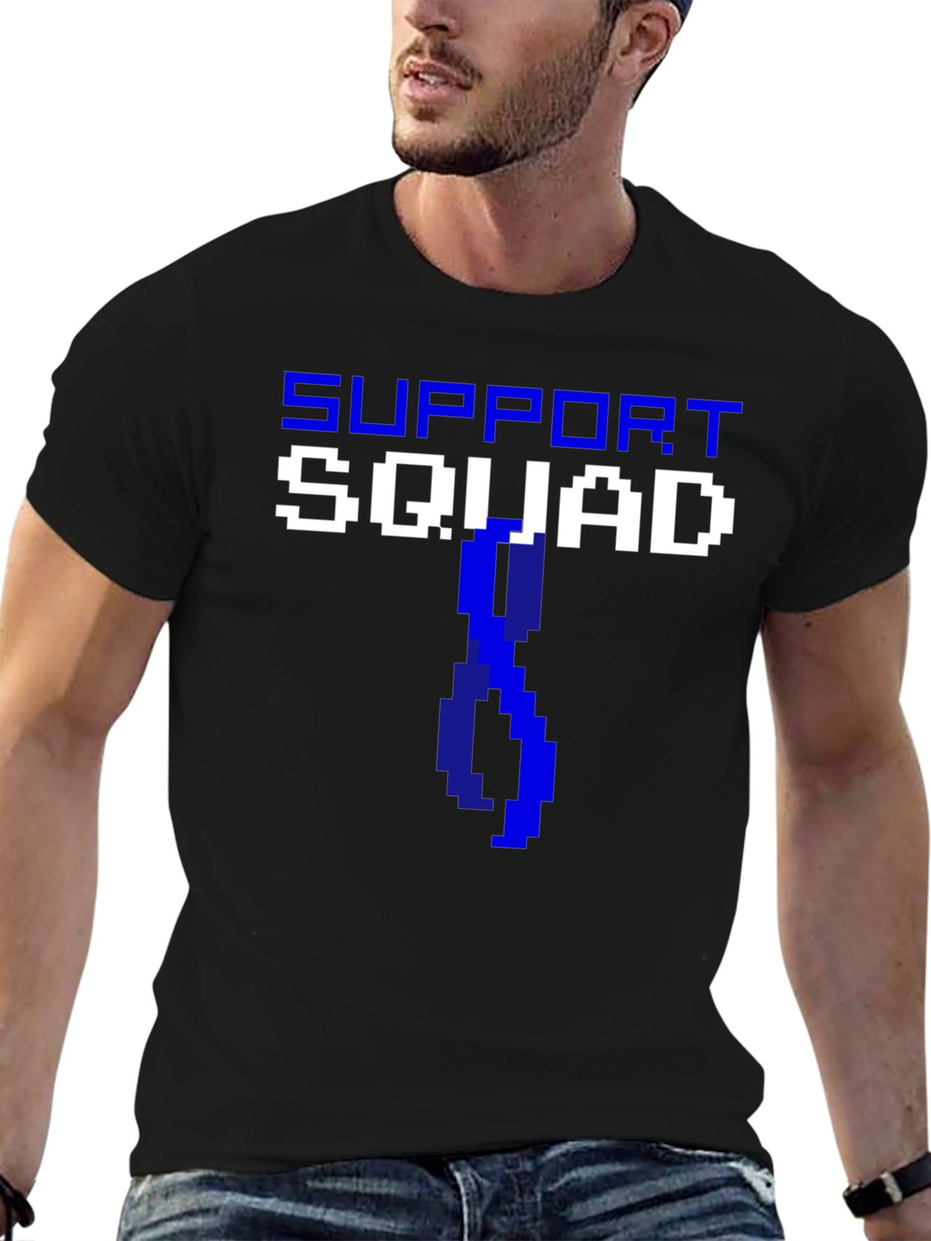 Black Support Squad Pixelated T-Shirt - Awareness Ribbon view 6