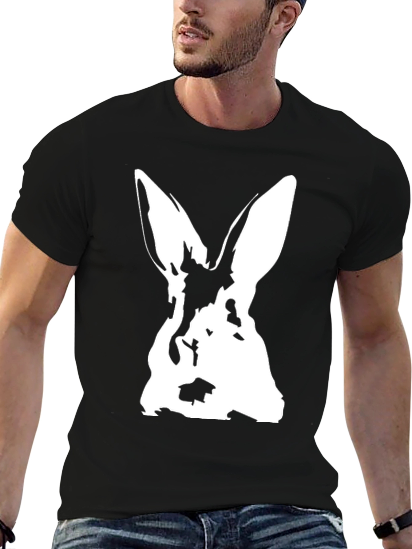 Black Rabbit Graphic Black T-Shirt - Unique Animal Design view 6