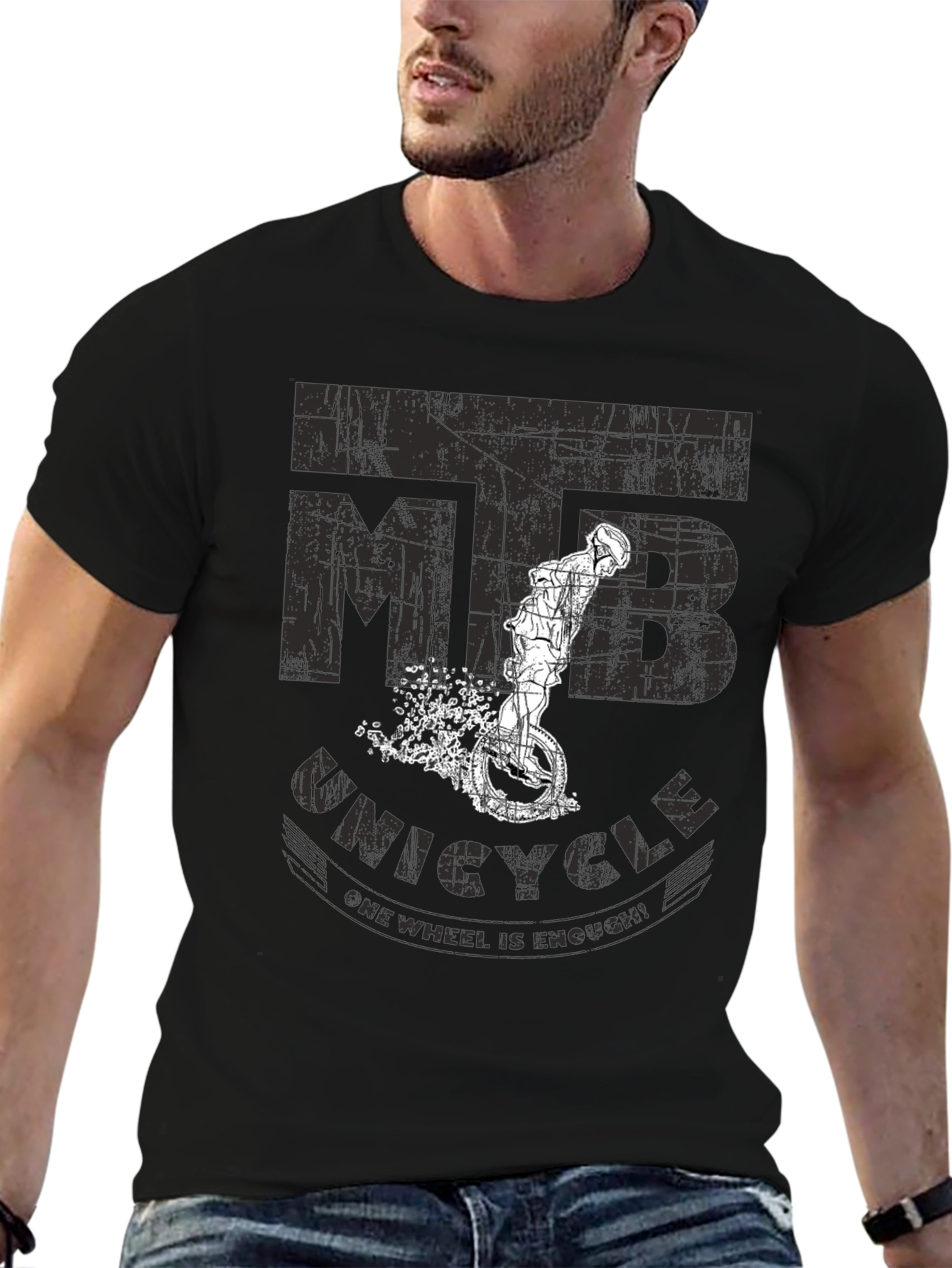 Black MTB Unicycle T-Shirt - One Wheel is Enough! view 6