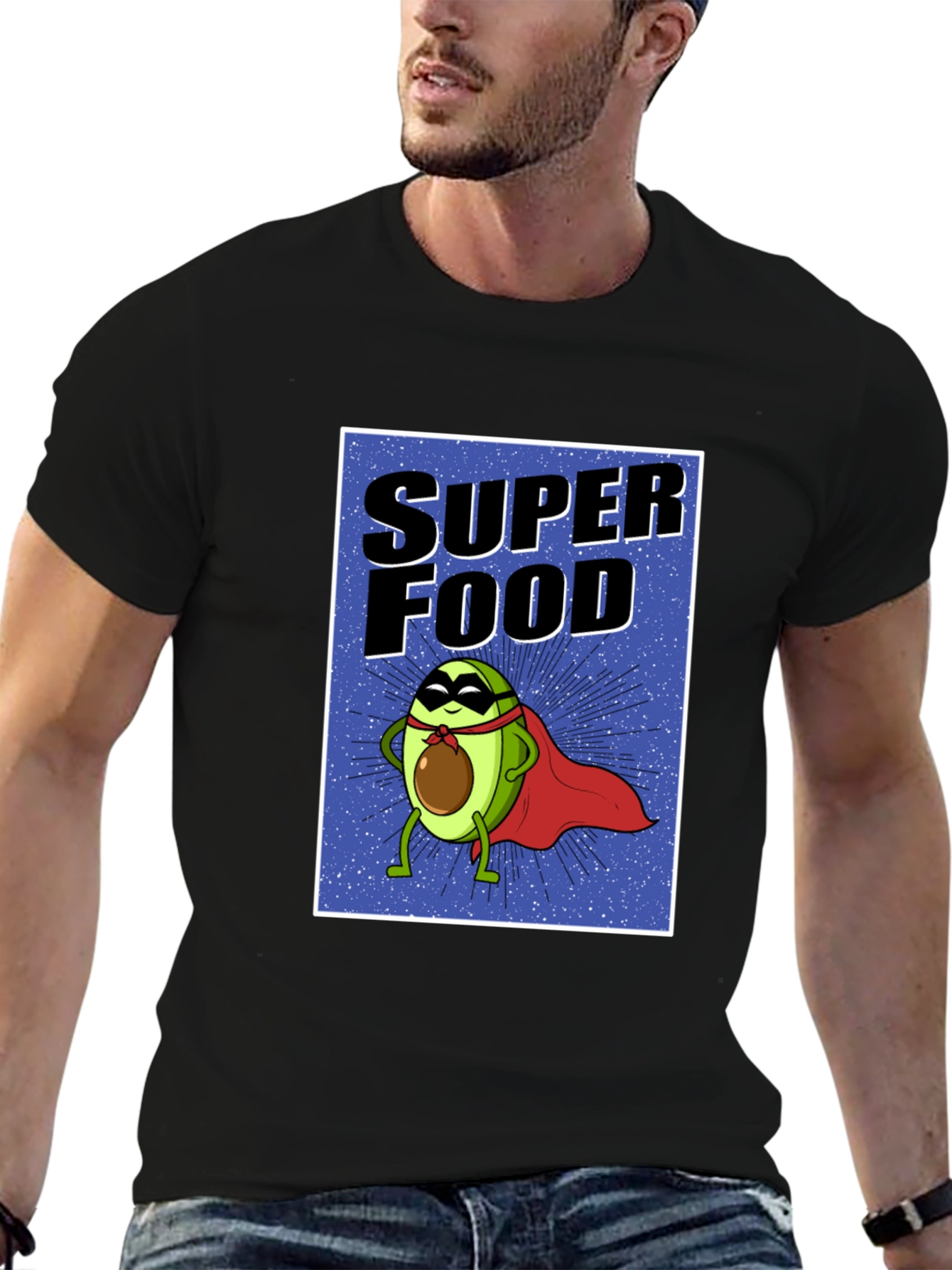 Black Super Food Avocado T-Shirt - Novelty Superhero Tee view 6