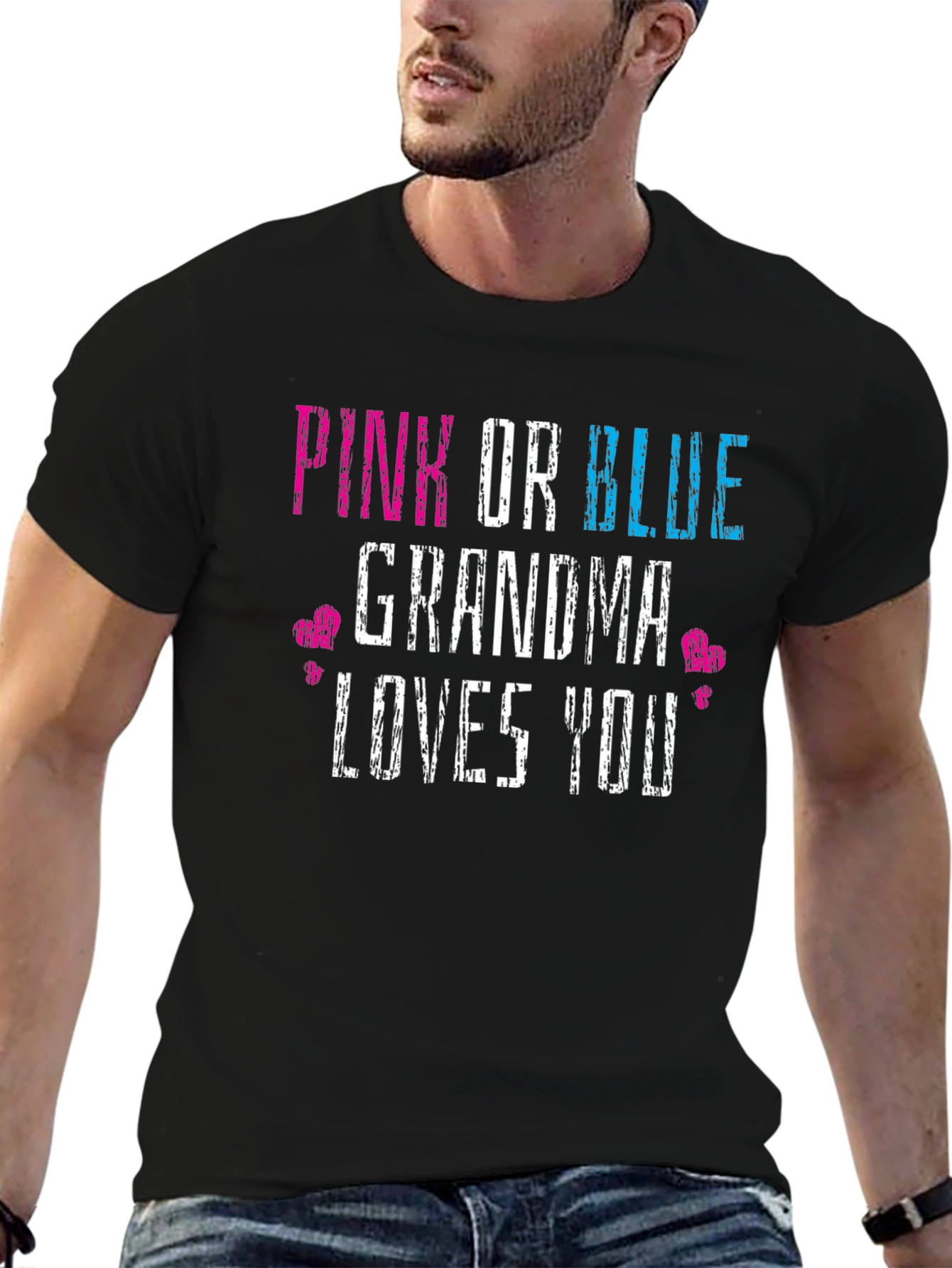 Black Pink or Blue Grandma Loves You Gender Reveal T-Shirt view 6