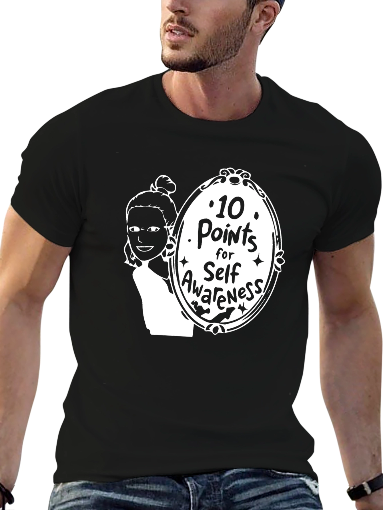 Black 10 Points for Self-Awareness Black Graphic Tee view 6