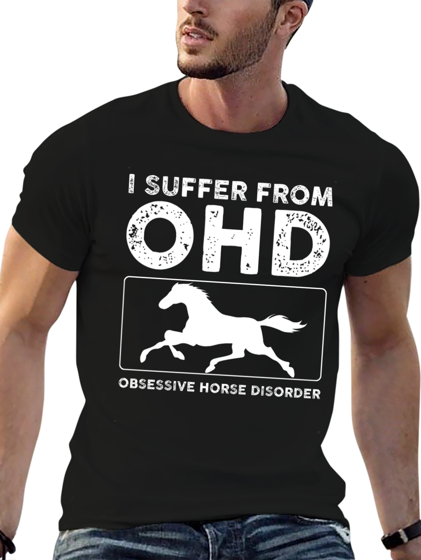 Black Obsessive Horse Disorder Novelty T-Shirt view 6