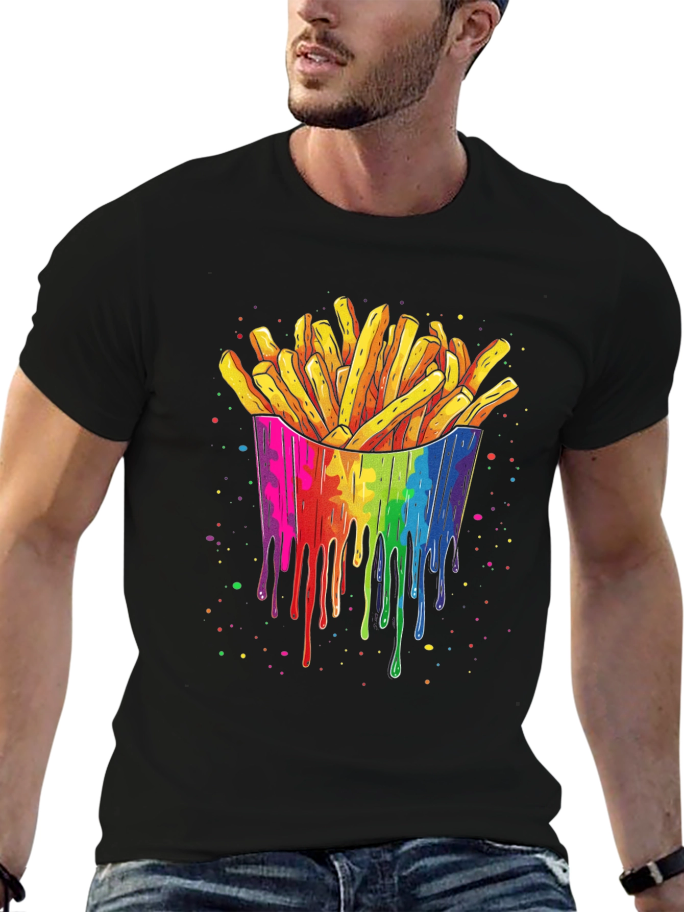 Black Rainbow Fries Graphic Tee - Unisex Black T-Shirt view 6