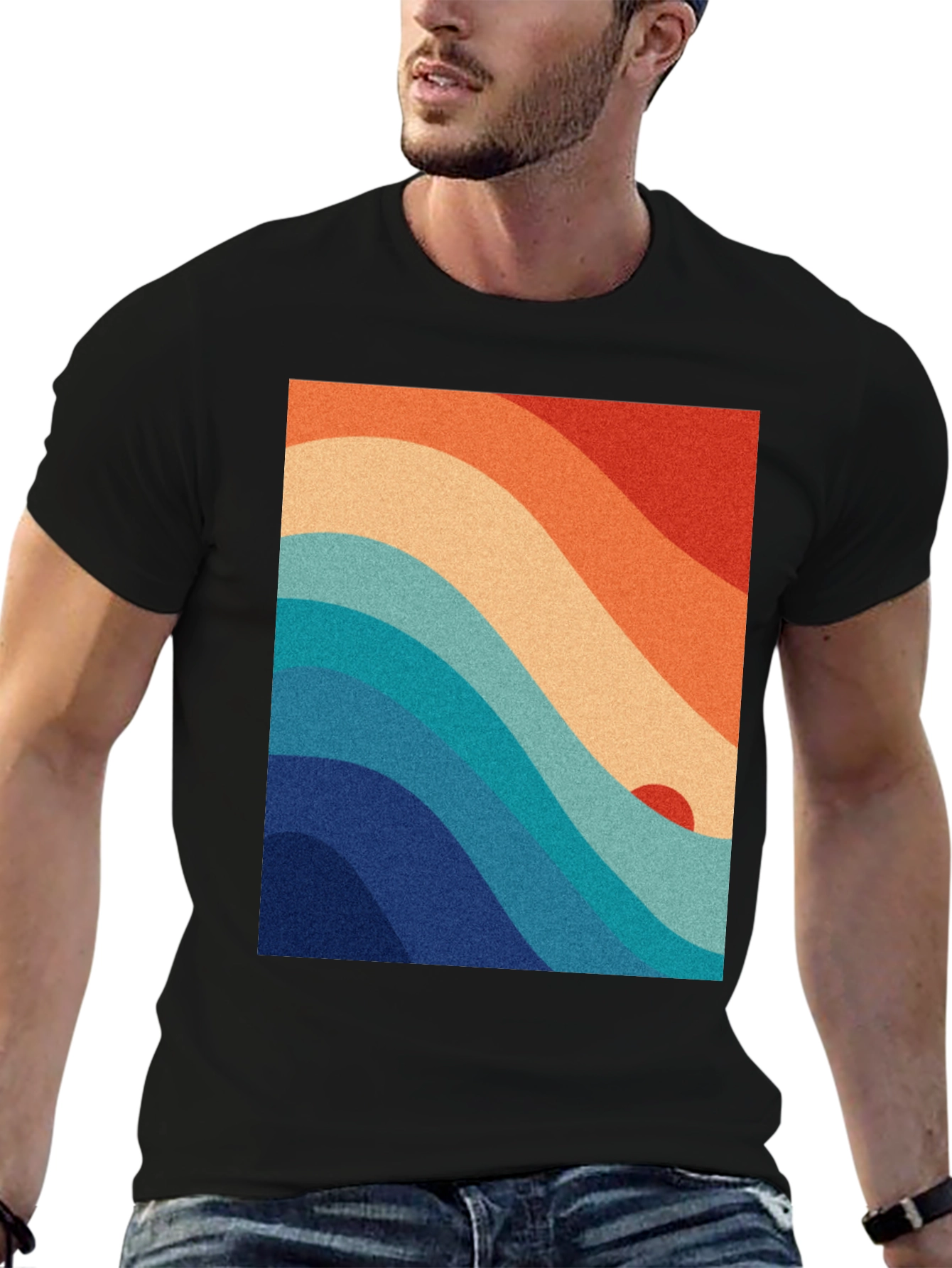 Black Retro Wave Graphic Tee - Vintage Style view 6