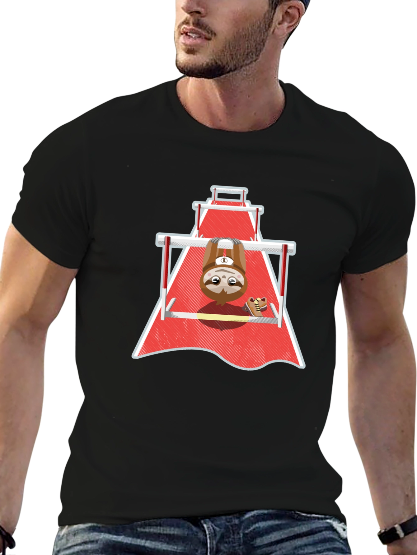 Black Sloth Gymnast T-Shirt - Funny Workout Tee view 6