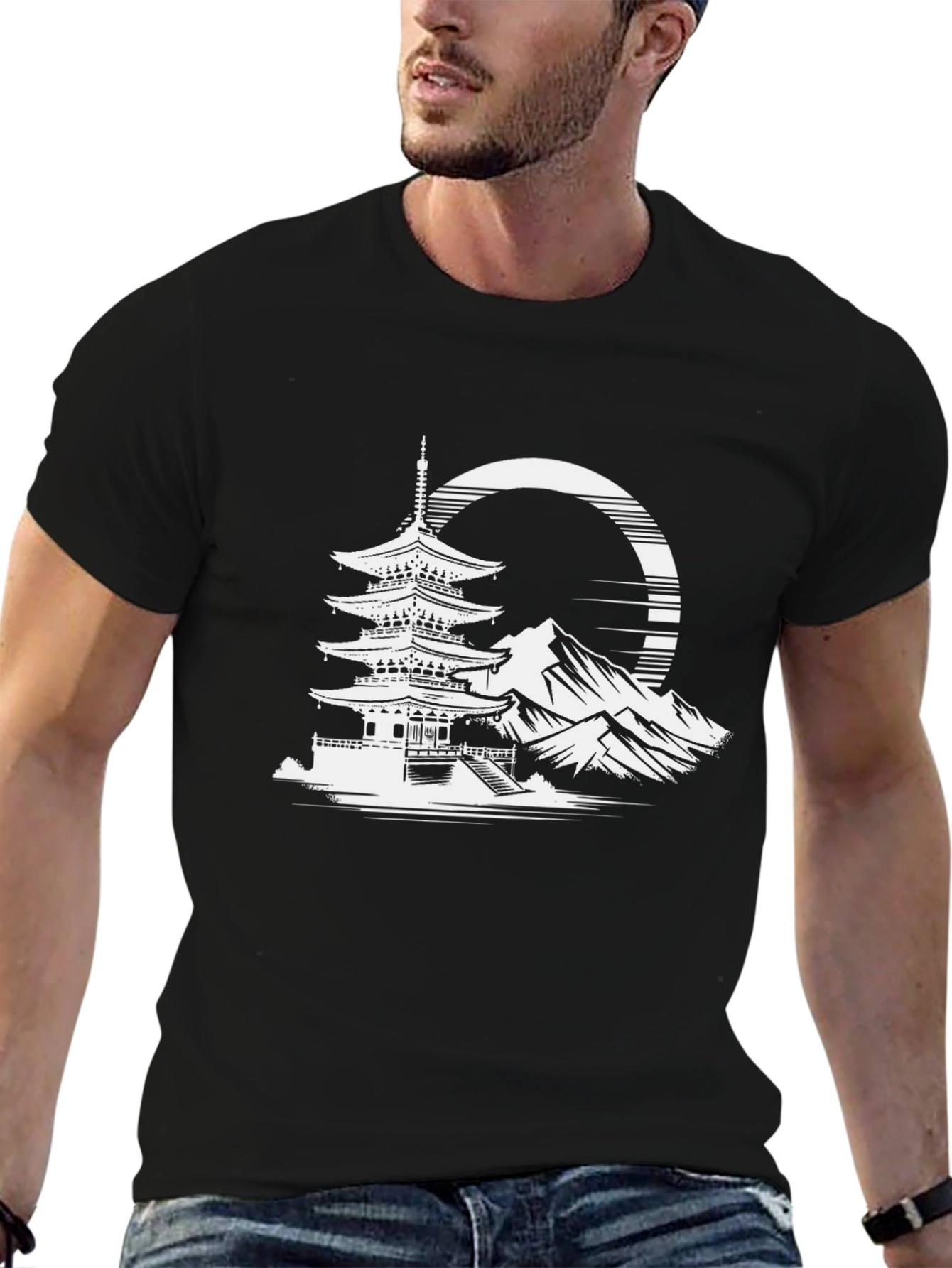Black Pagoda Mountain Graphic Tee - Black Cotton Blend view 6