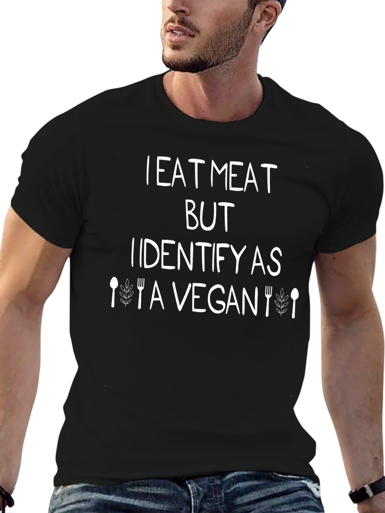Black I Eat Meat But I Identify as a Vegan Black T-Shirt view 6