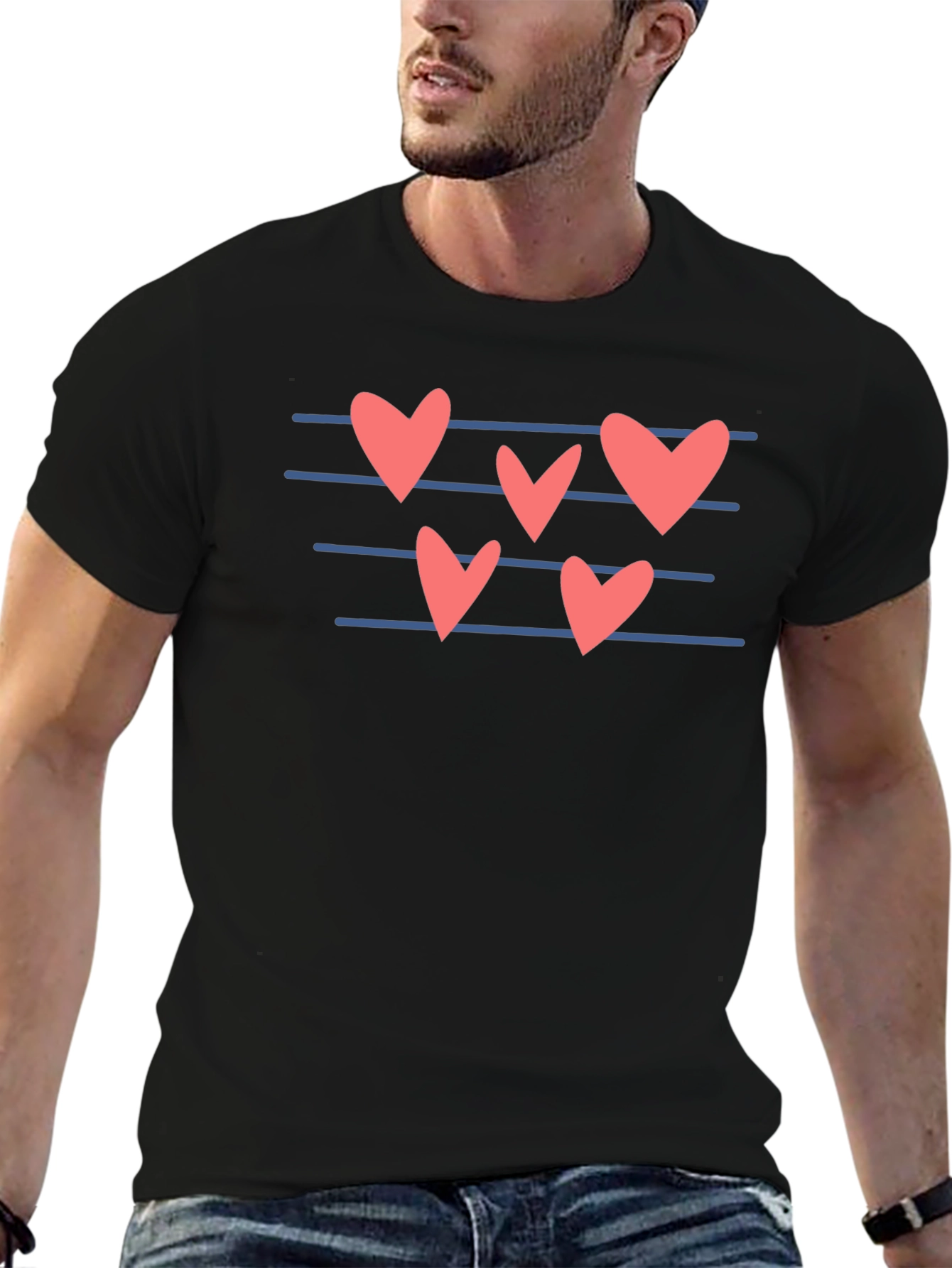 Black Heart Notes Graphic Tee - Men's Black Casual Shirt view 6