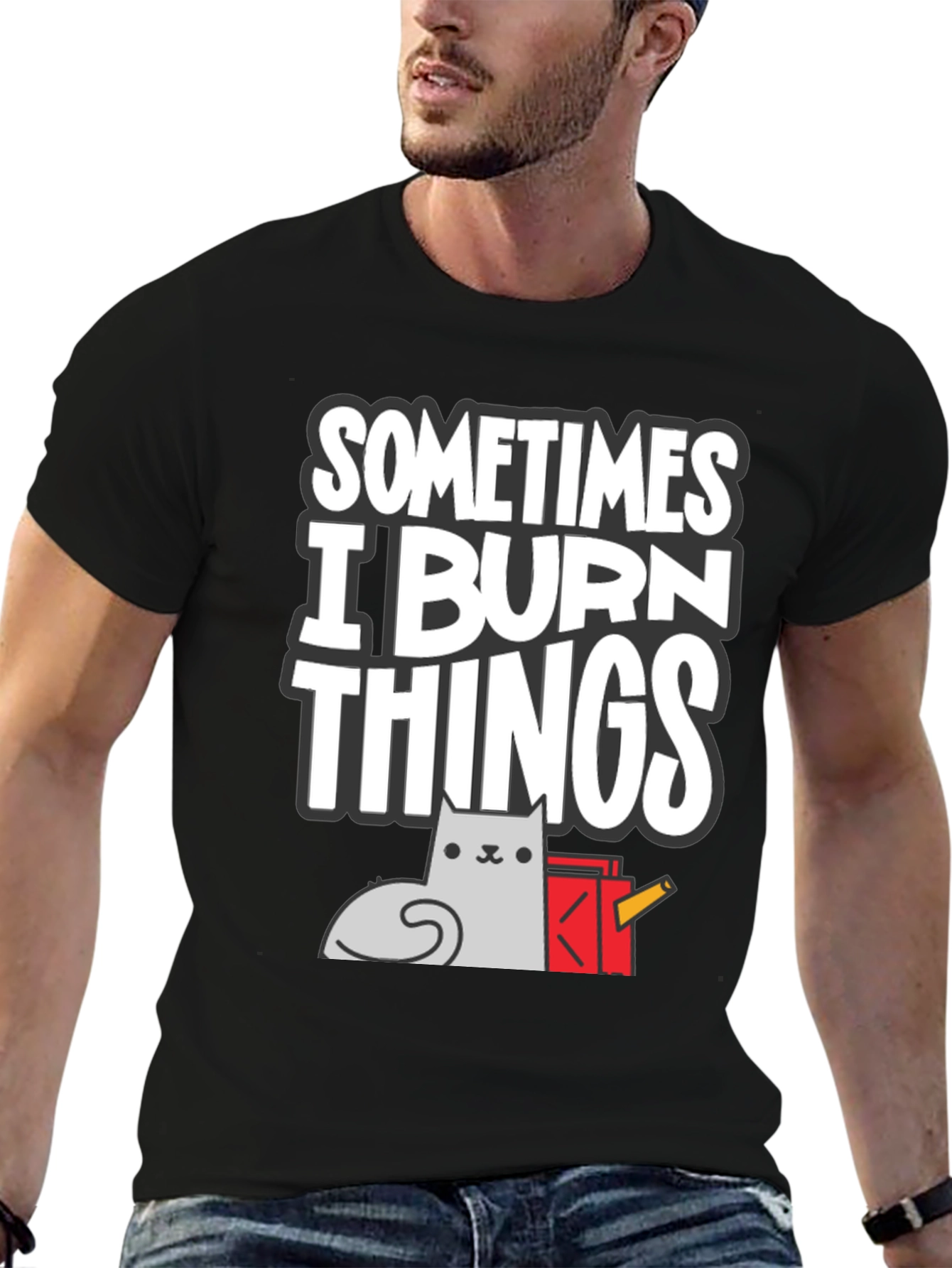 Black Sometimes I Burn Things Cat T-Shirt view 6