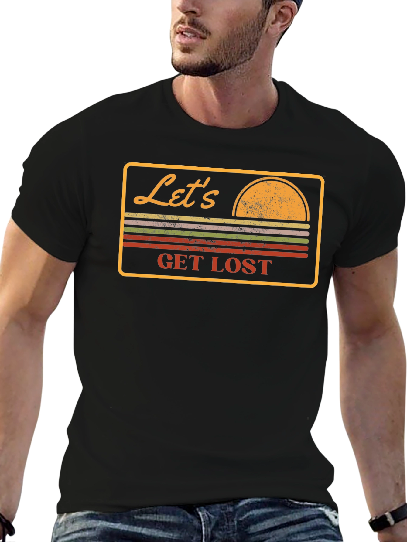 Black Let's Get Lost Retro Graphic T-Shirt view 6