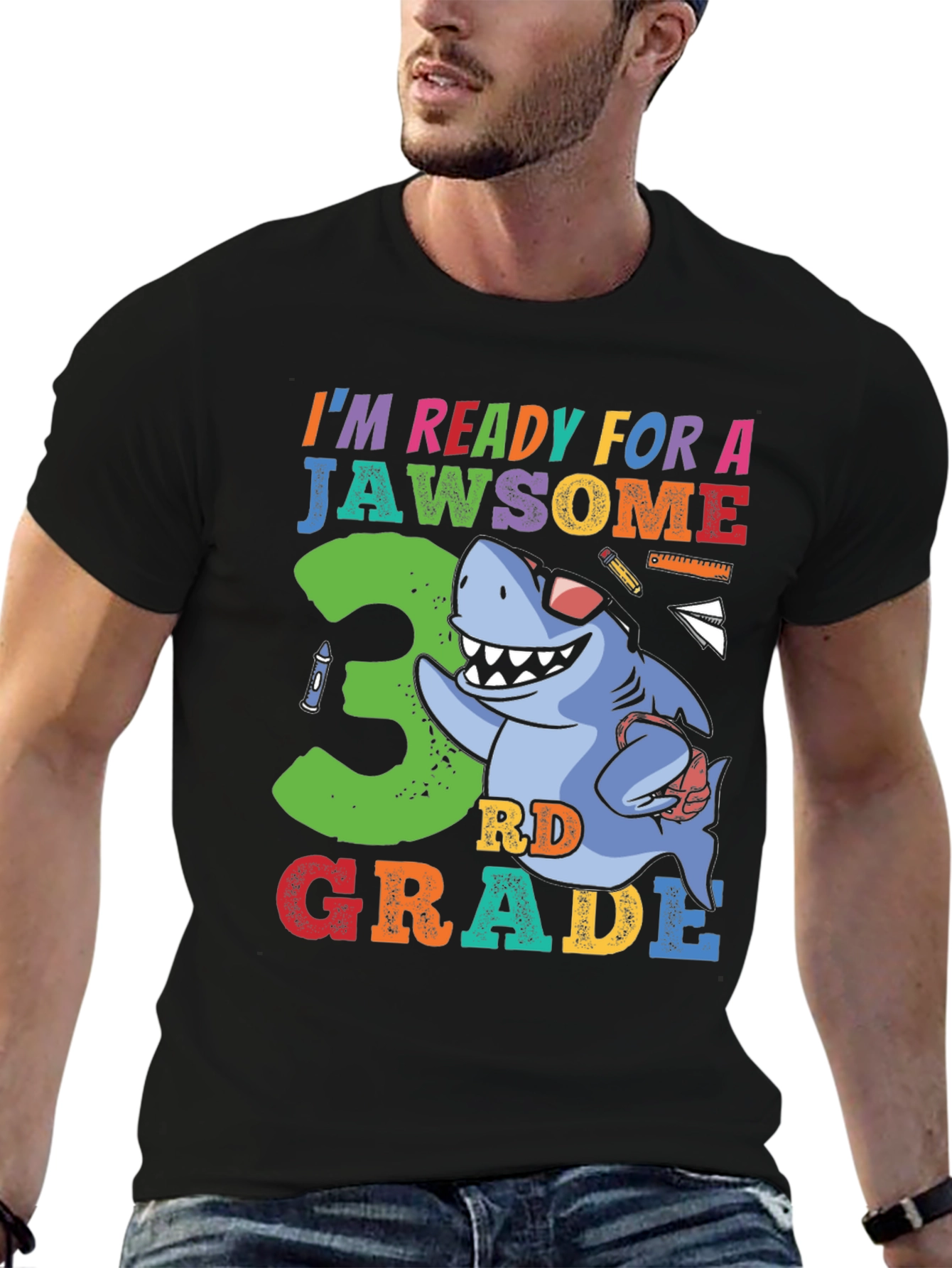 Black Jawsome 3rd Grade Shark T-Shirt view 6