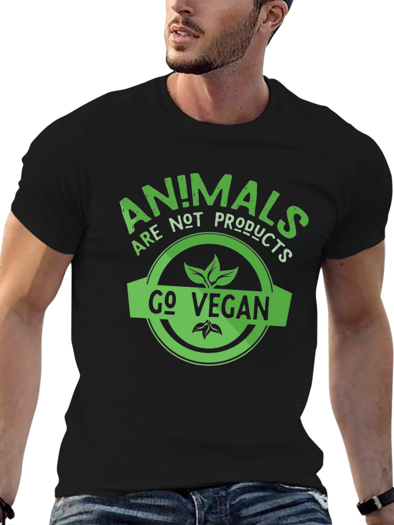 Black Vegan Slogan T-Shirt - Animals Are Not Products view 6
