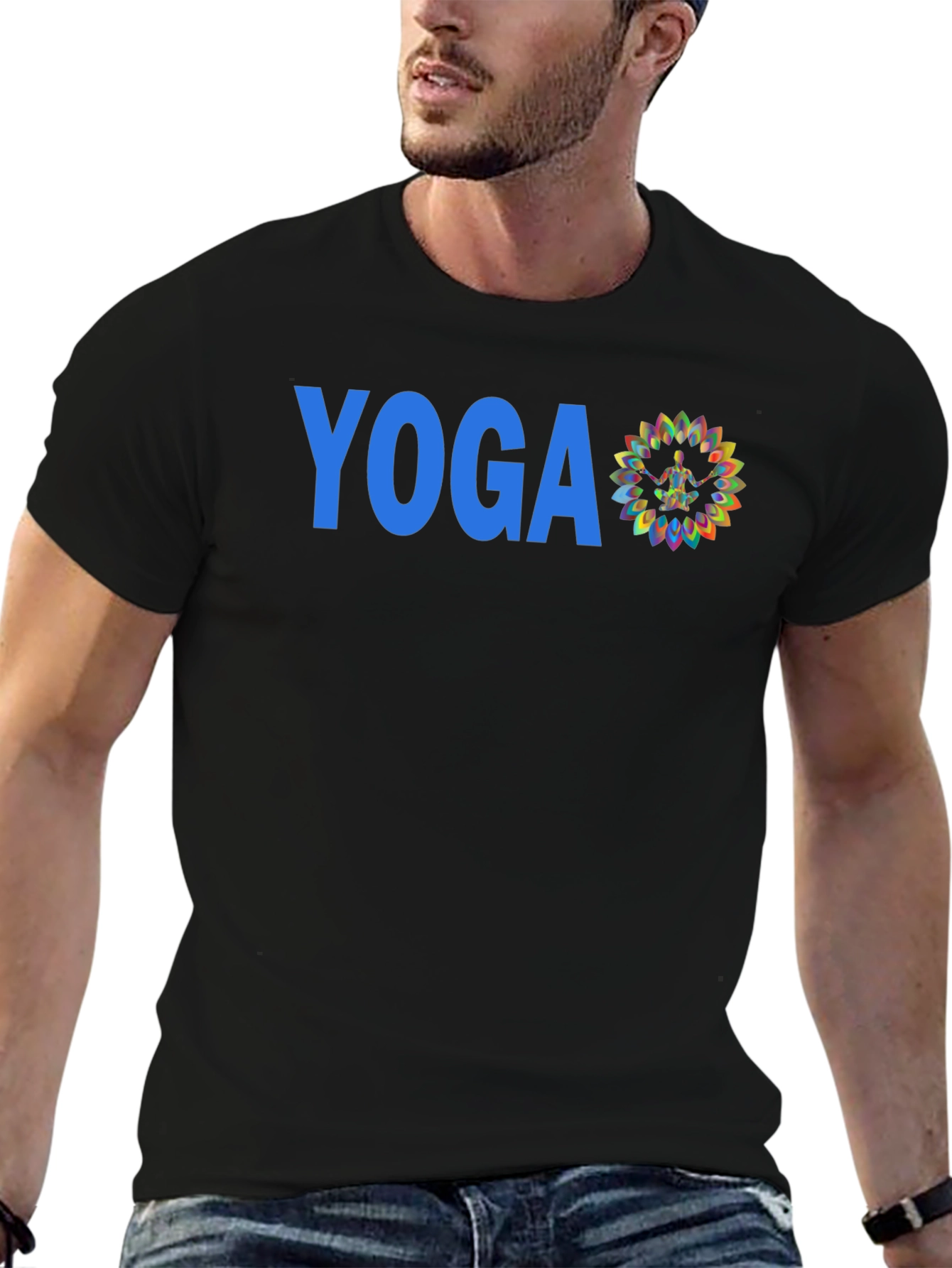 Black Yoga Graphic Tee - Men's Black Cotton T-Shirt view 6
