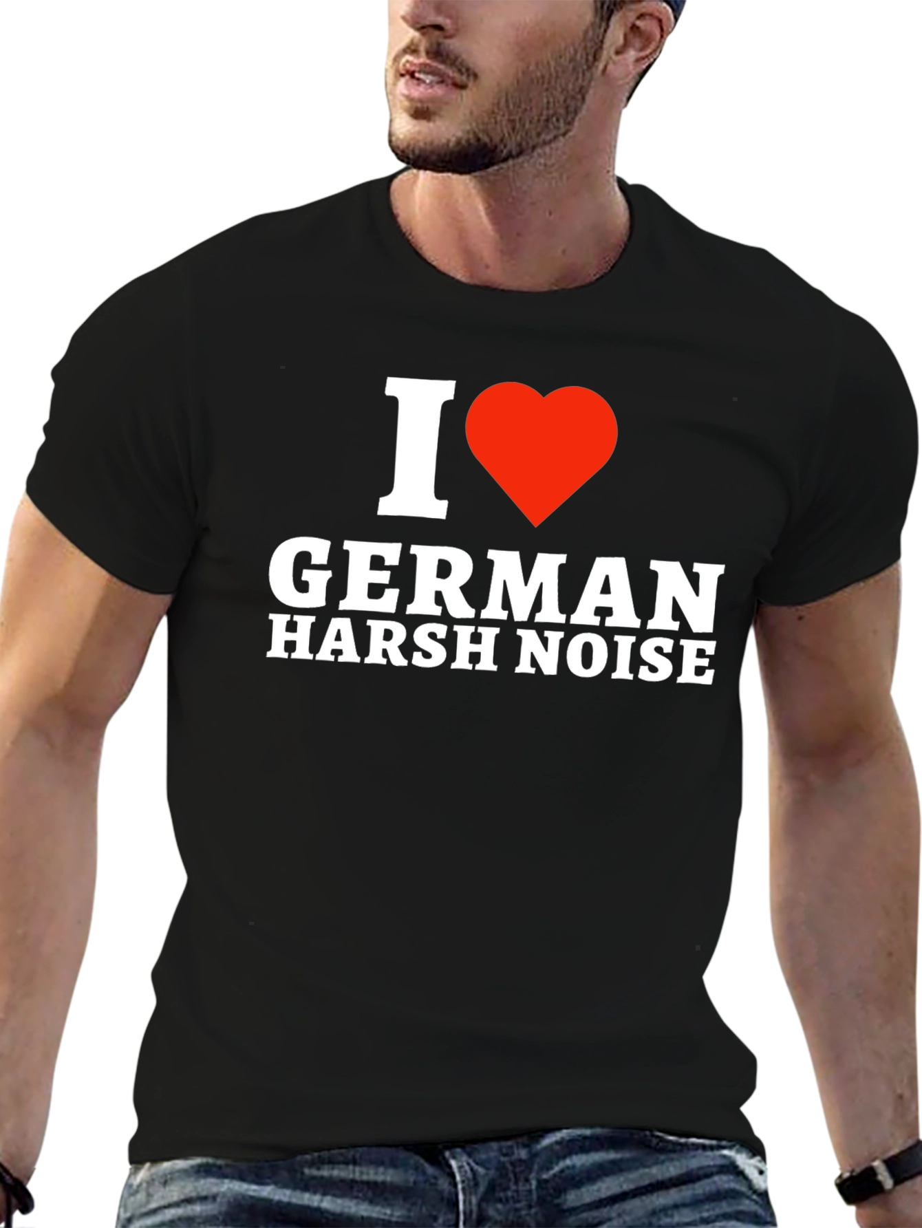 Black I Heart German Harsh Noise T-Shirt view 6