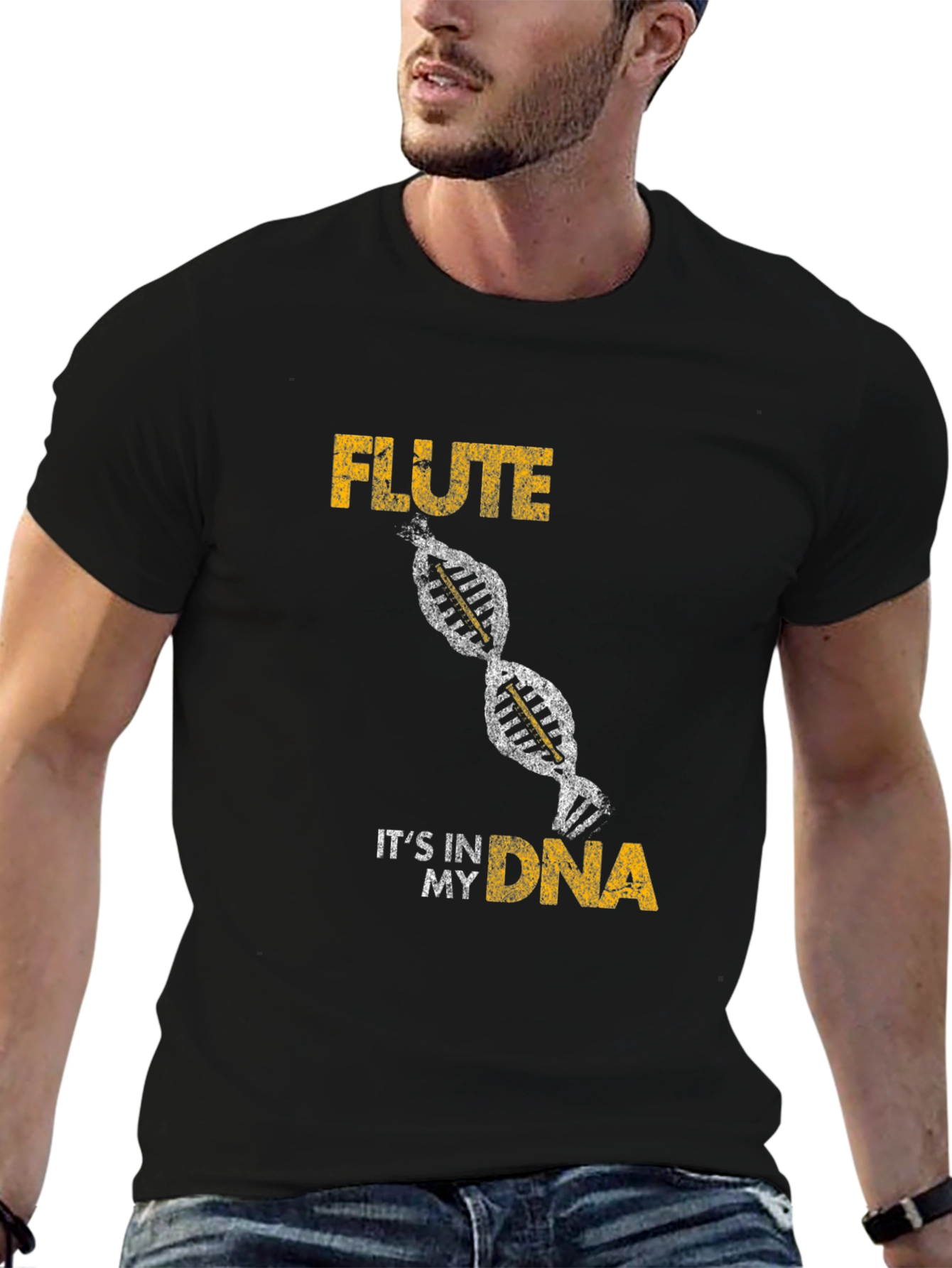 Black Flute DNA Graphic Tee - Musician's Statement Shirt view 6
