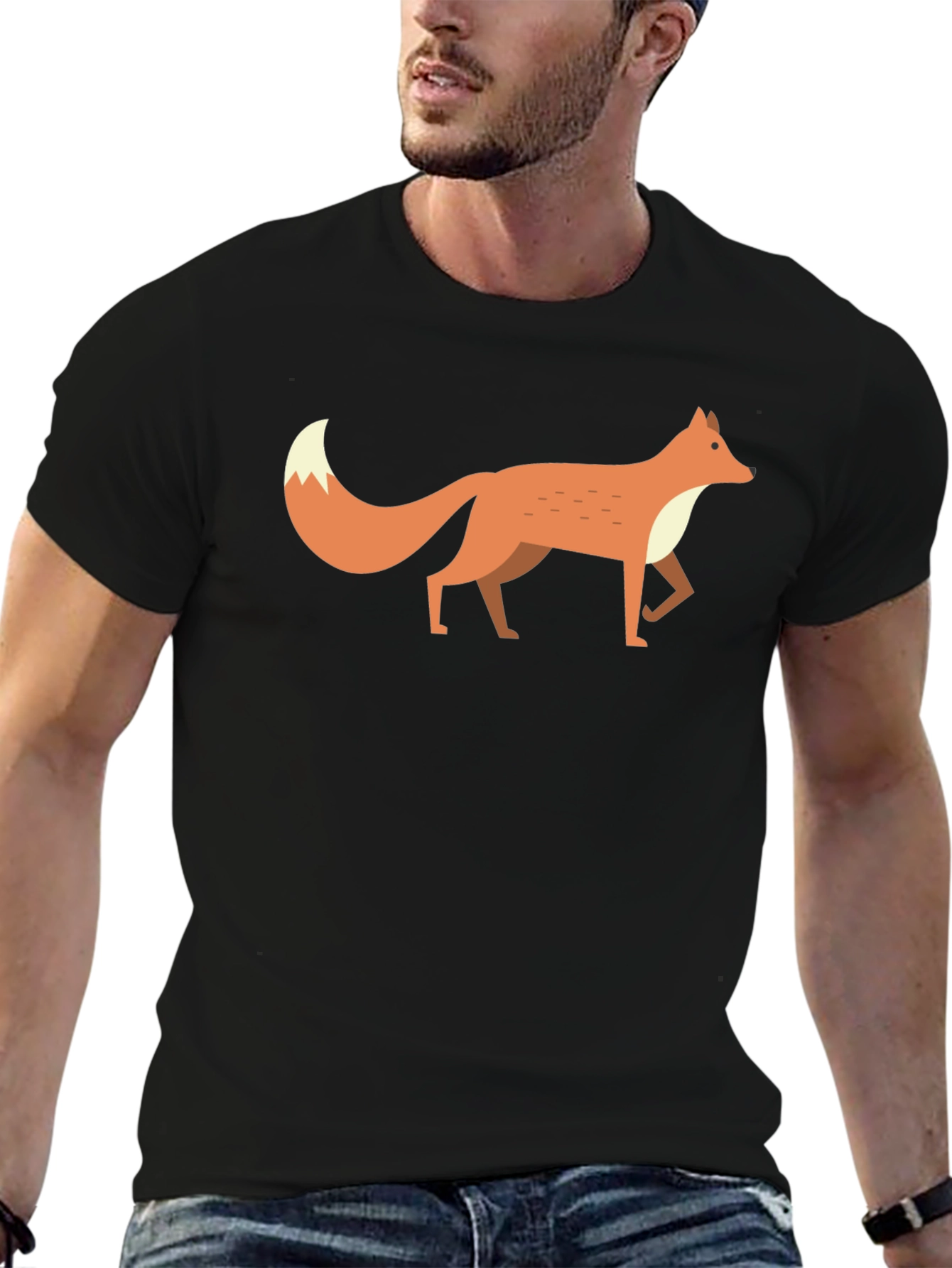 Black Fox Graphic Tee -  Men's Black Cotton T-Shirt view 6