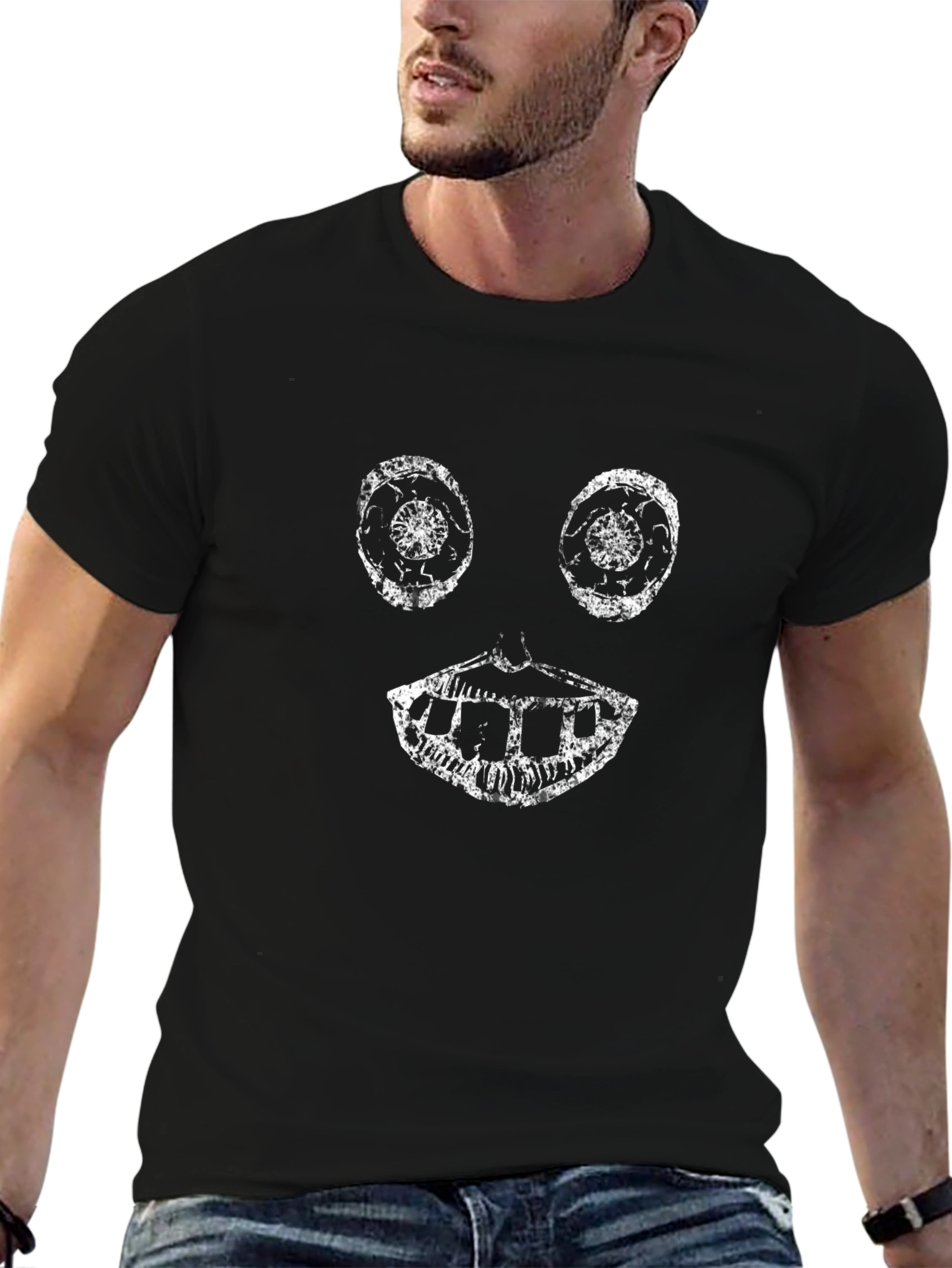 Black Creepy Face Black T-Shirt view 6