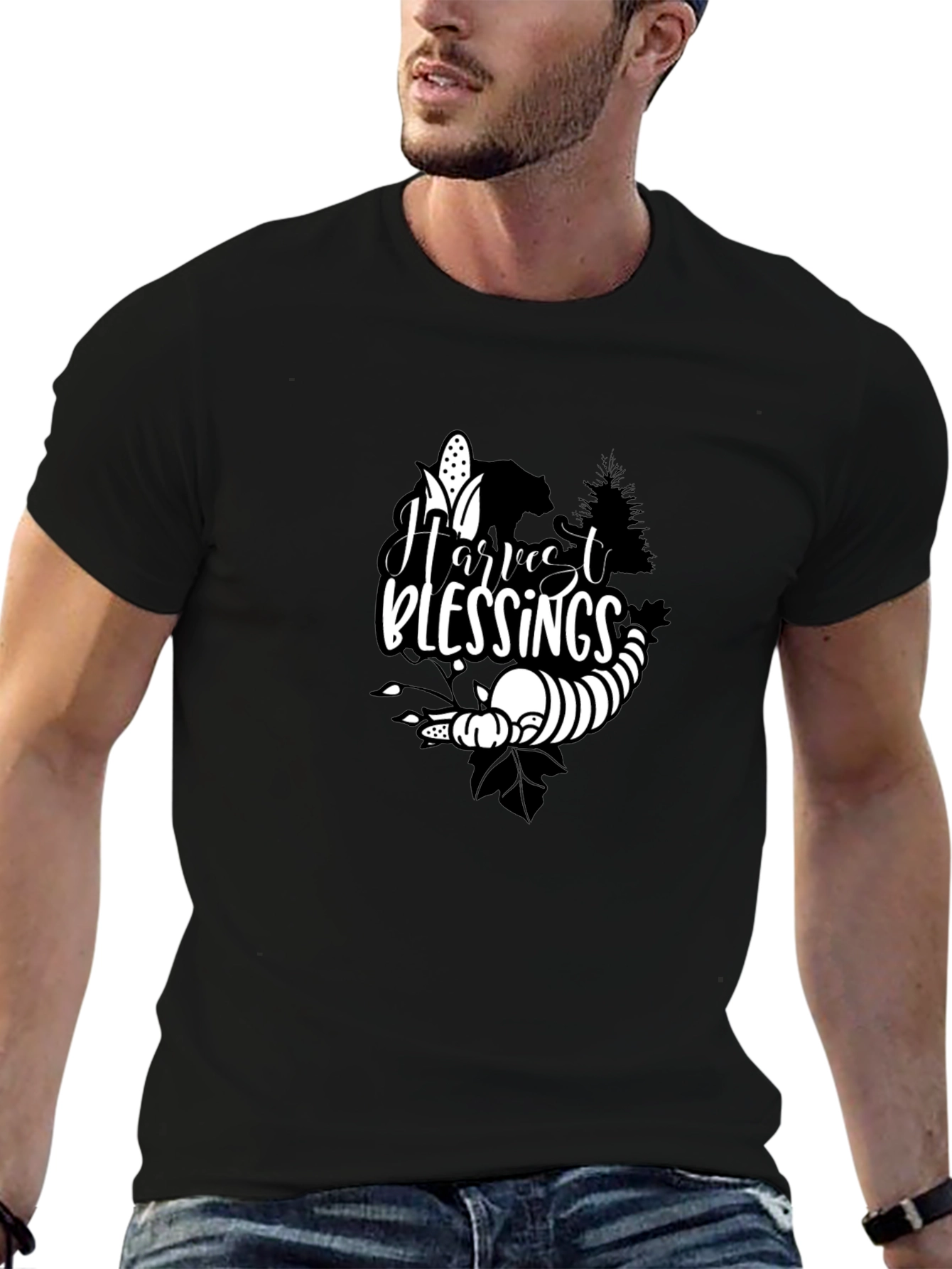 Black Harvest Blessings Black T-Shirt view 6