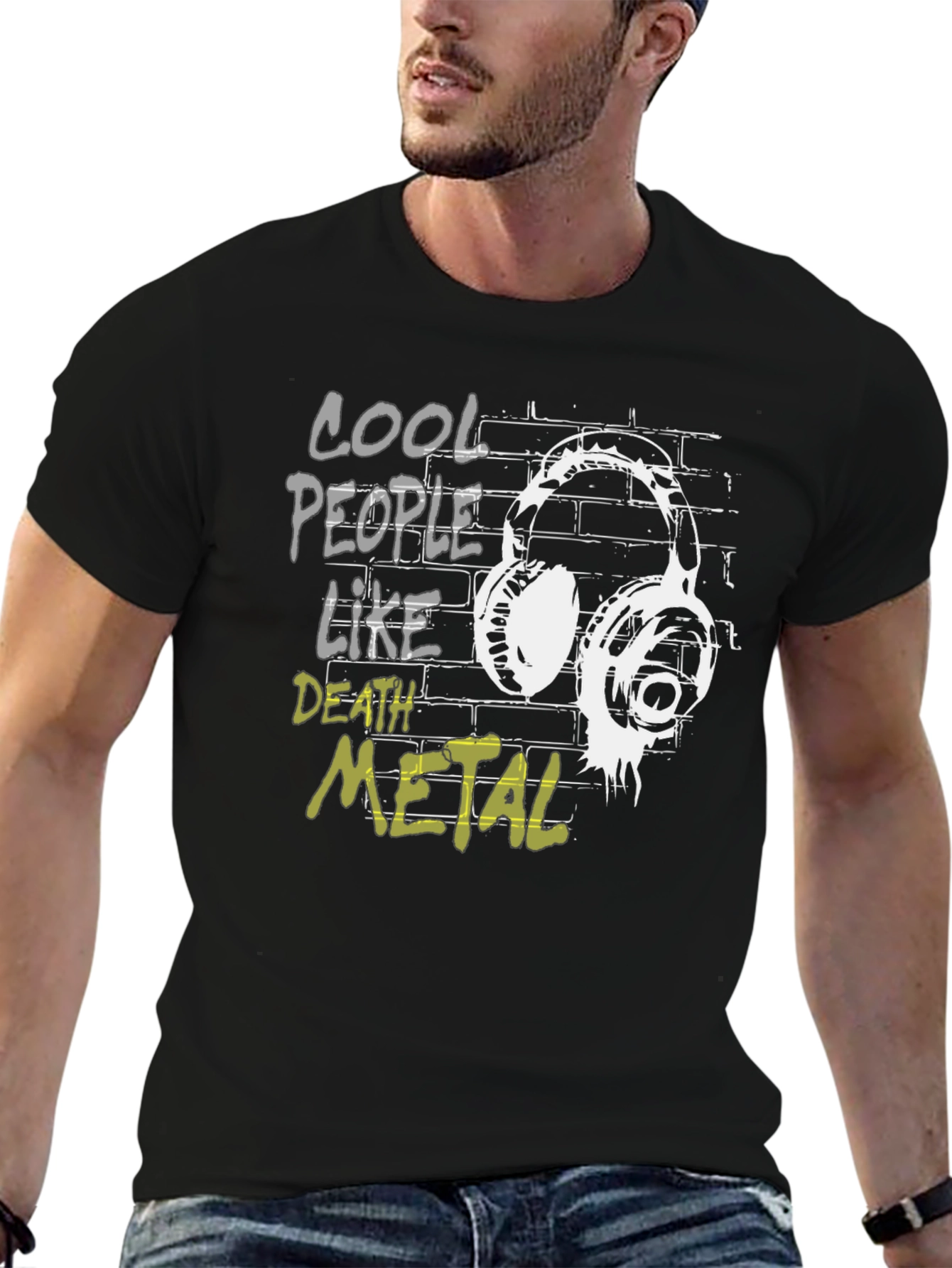 Black Cool People Like Death Metal Graphic T-Shirt view 6