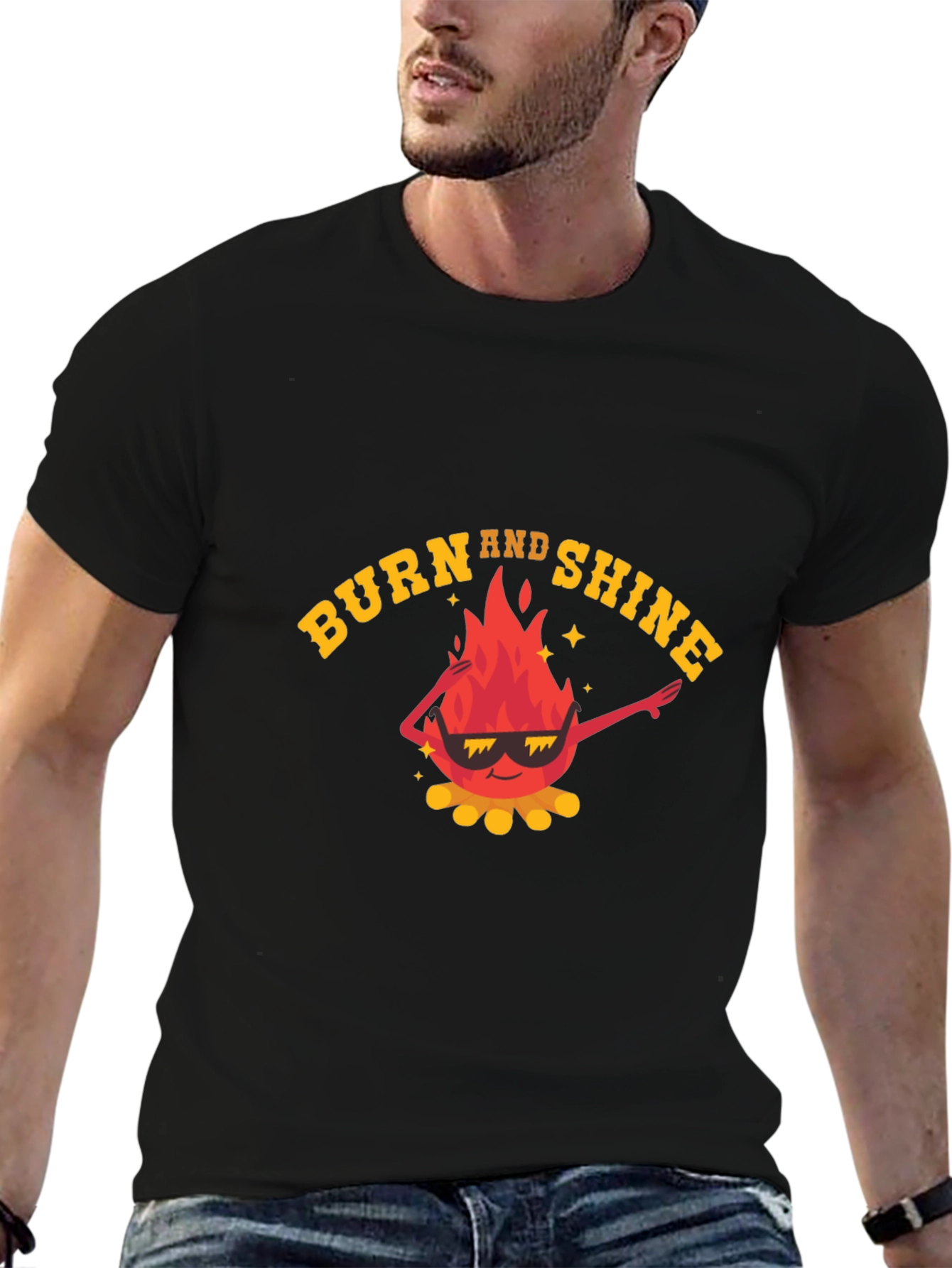 Black Burn and Shine Graphic Tee - Cool Fire Design view 6