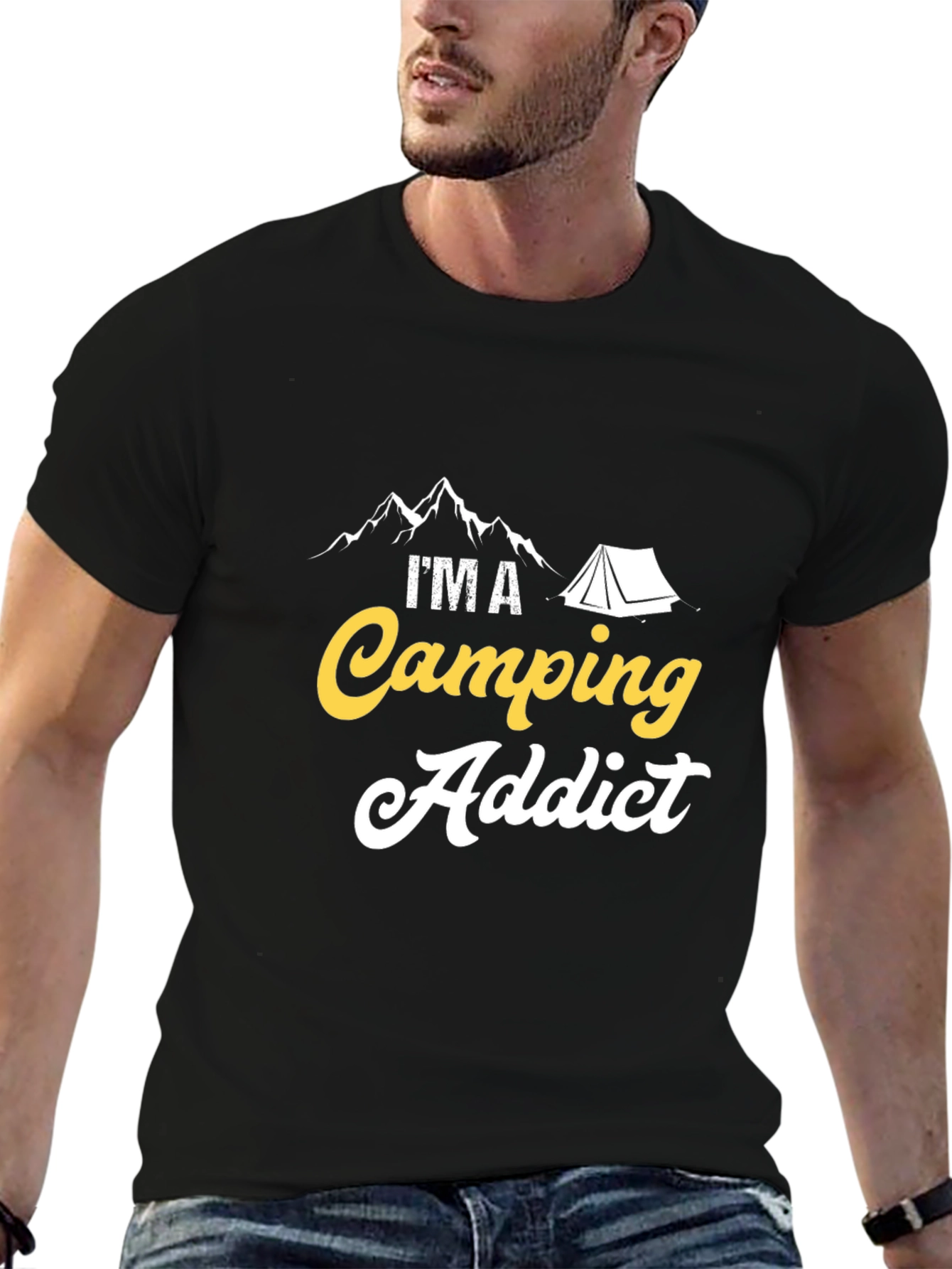Black Camping Addict T-Shirt: Outdoors Adventure Tee view 6
