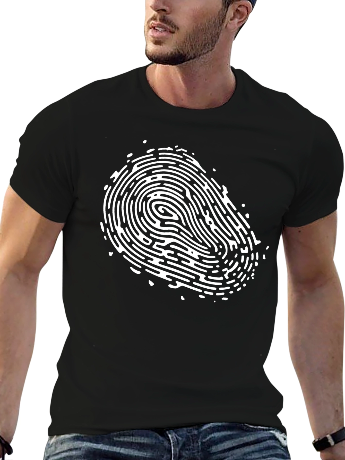 Black Fingerprint Graphic Print Crew Neck T-Shirt view 6