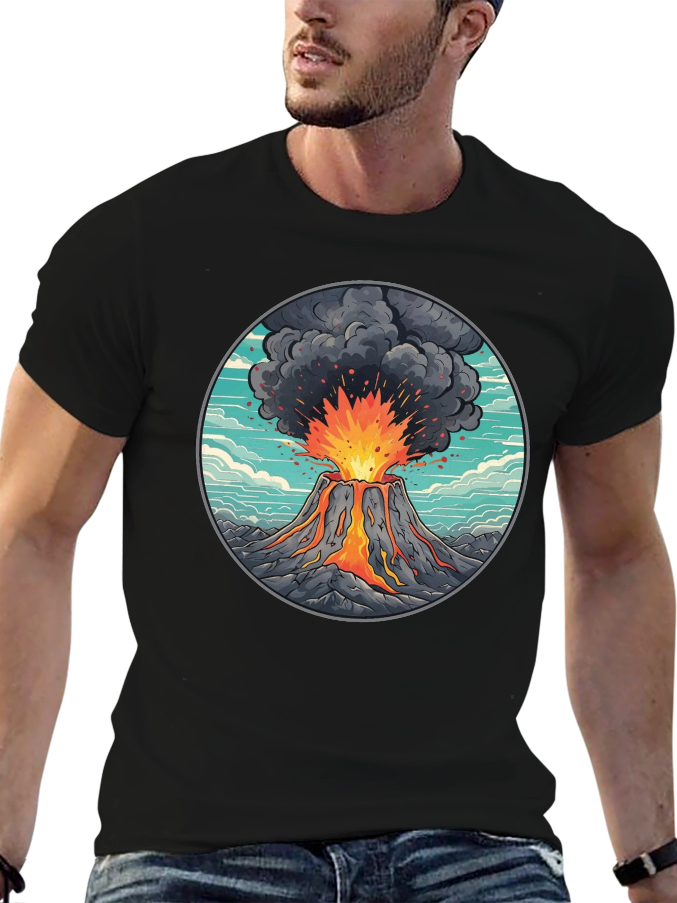 Black Volcano Eruption Graphic Tee - Black Cotton Blend view 6