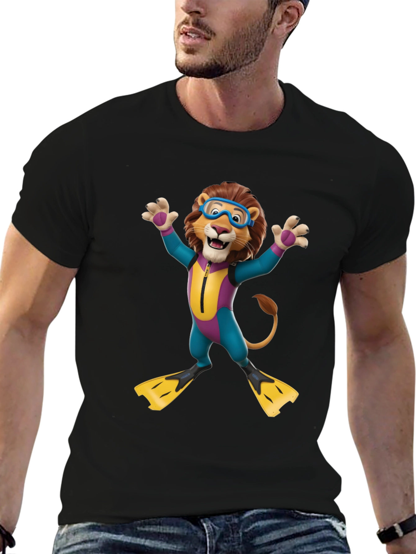 Black Lion Scuba Diver Graphic Tee - Fun & Unique Design view 6