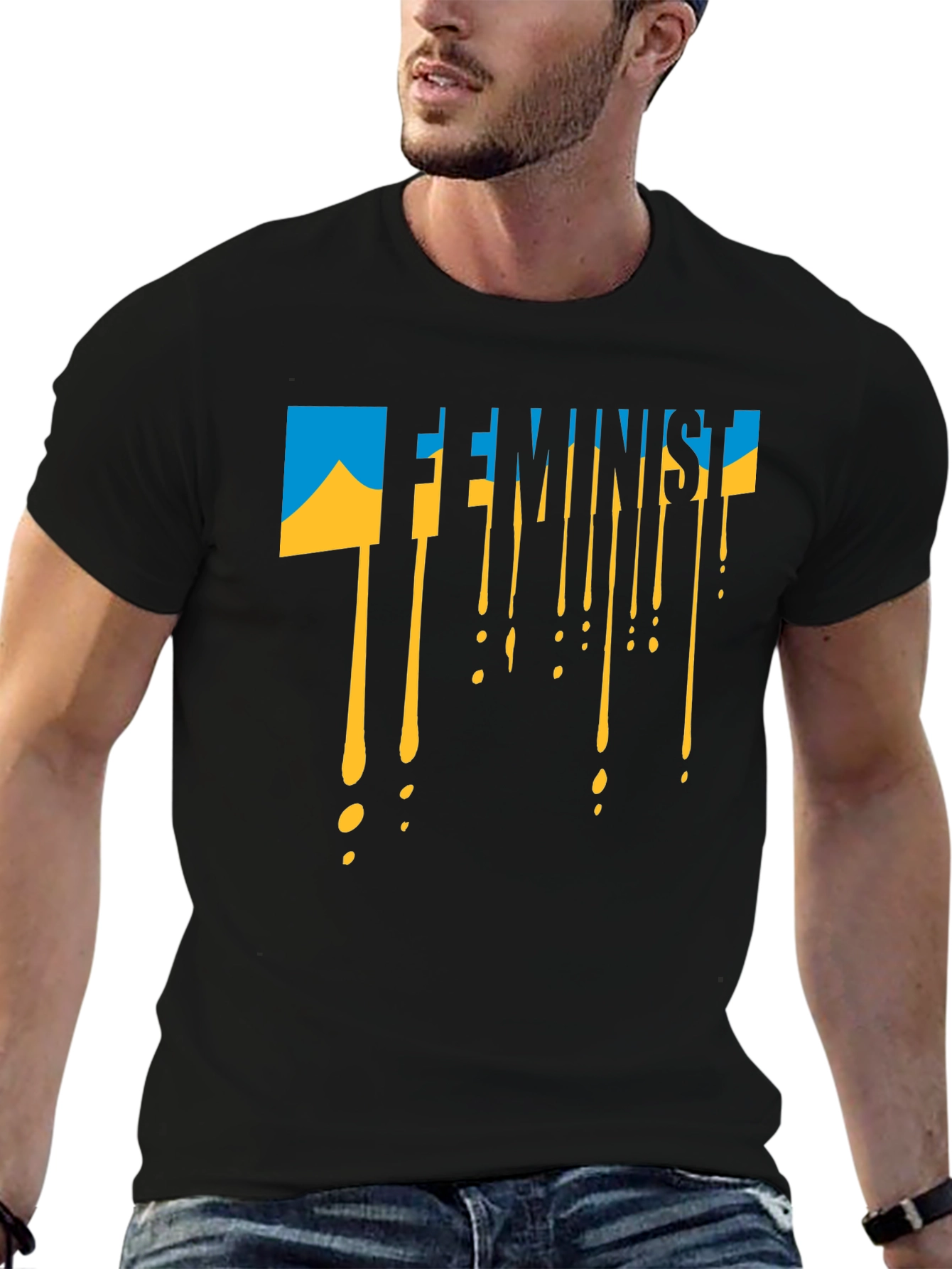 Black Feminist Ukraine Flag Drip T-Shirt view 6